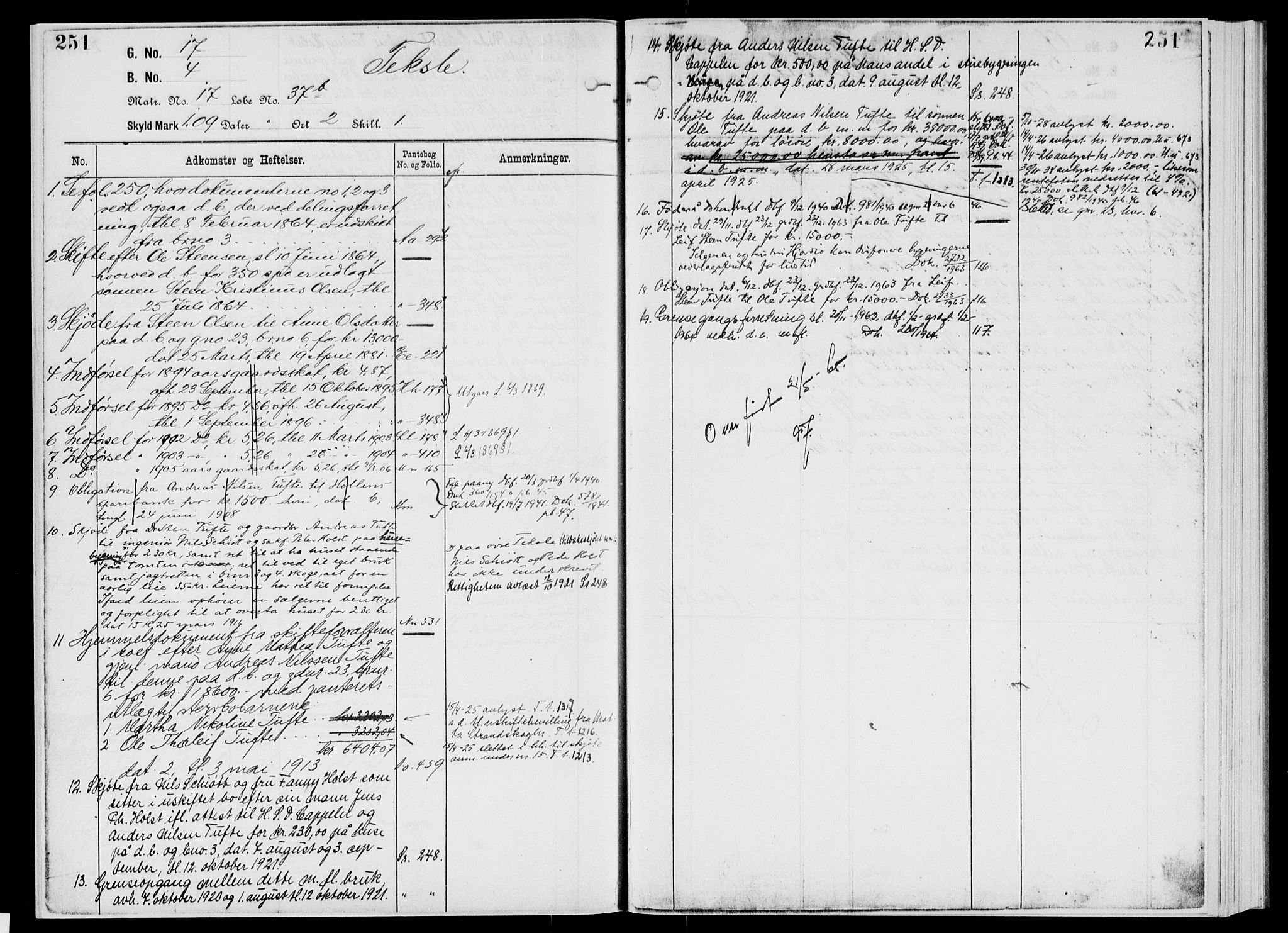 Nedre Telemark sorenskriveri, AV/SAKO-A-135/G/Gb/Gbg/L0001: Mortgage register no. VII 1, p. 251