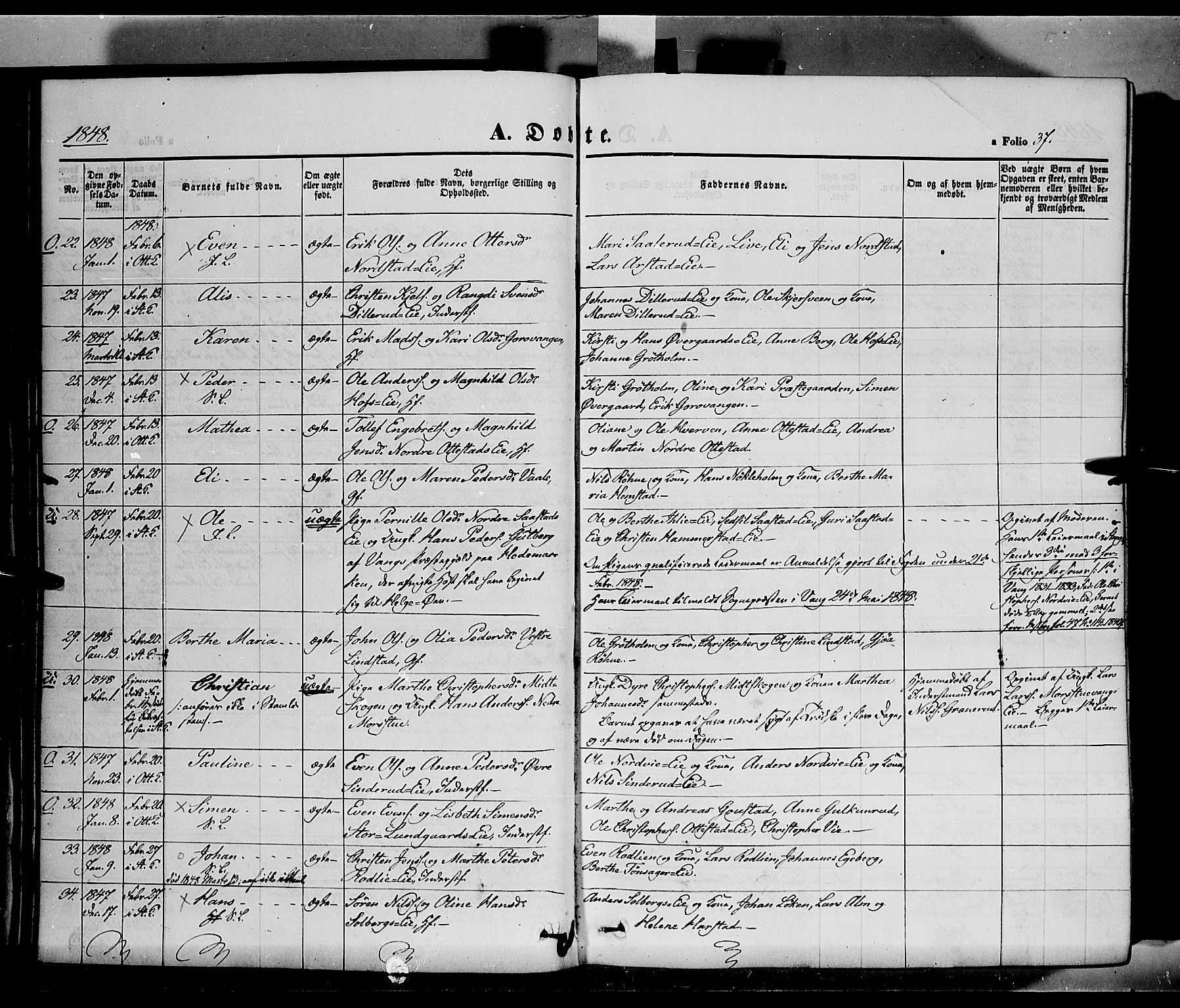 Stange prestekontor, AV/SAH-PREST-002/K/L0011: Parish register (official) no. 11, 1846-1852, p. 37