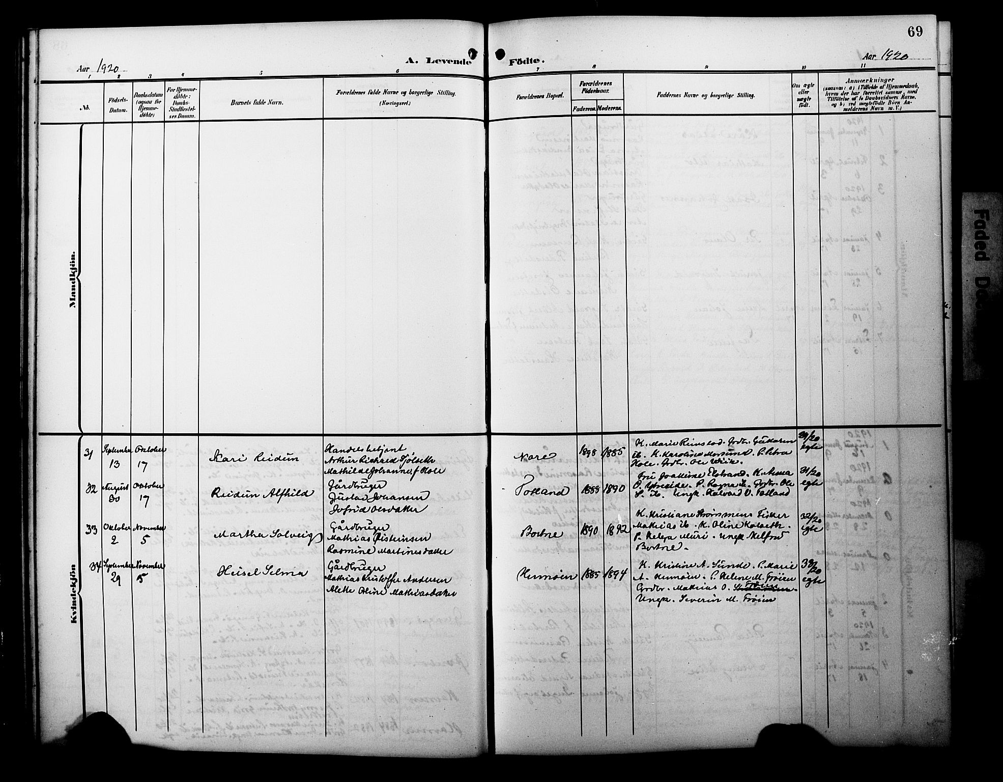 Davik sokneprestembete, SAB/A-79701/H/Hab/Habc/L0003: Parish register (copy) no. C 3, 1907-1929, p. 69