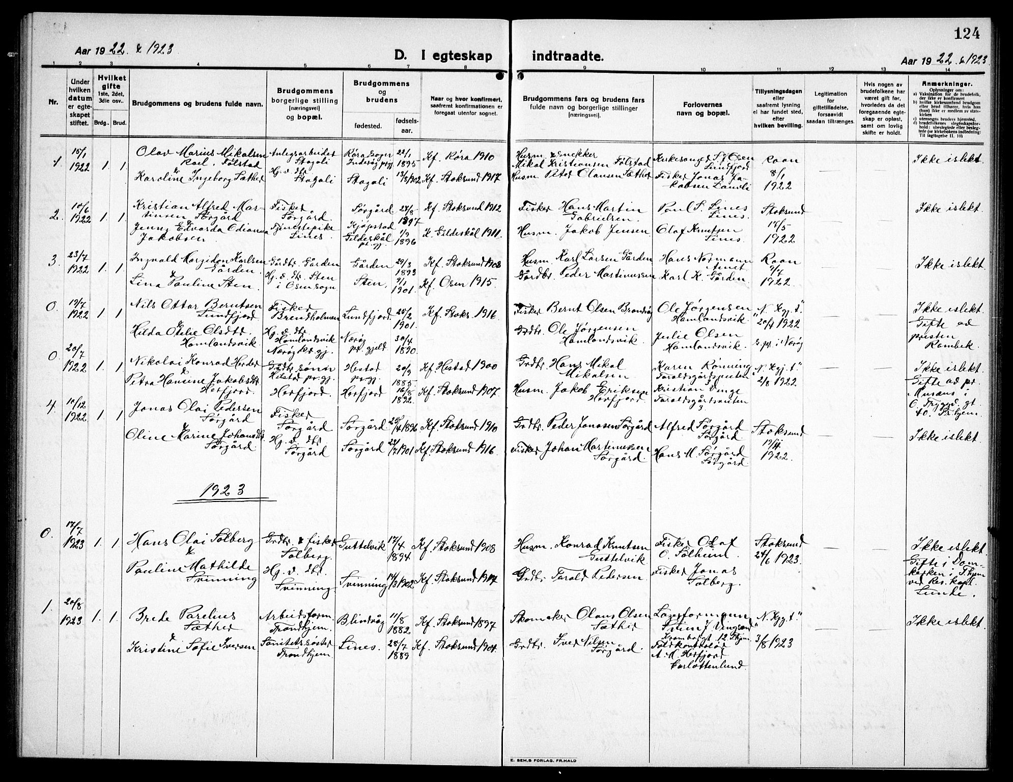 Ministerialprotokoller, klokkerbøker og fødselsregistre - Sør-Trøndelag, SAT/A-1456/656/L0696: Parish register (copy) no. 656C02, 1921-1937, p. 124