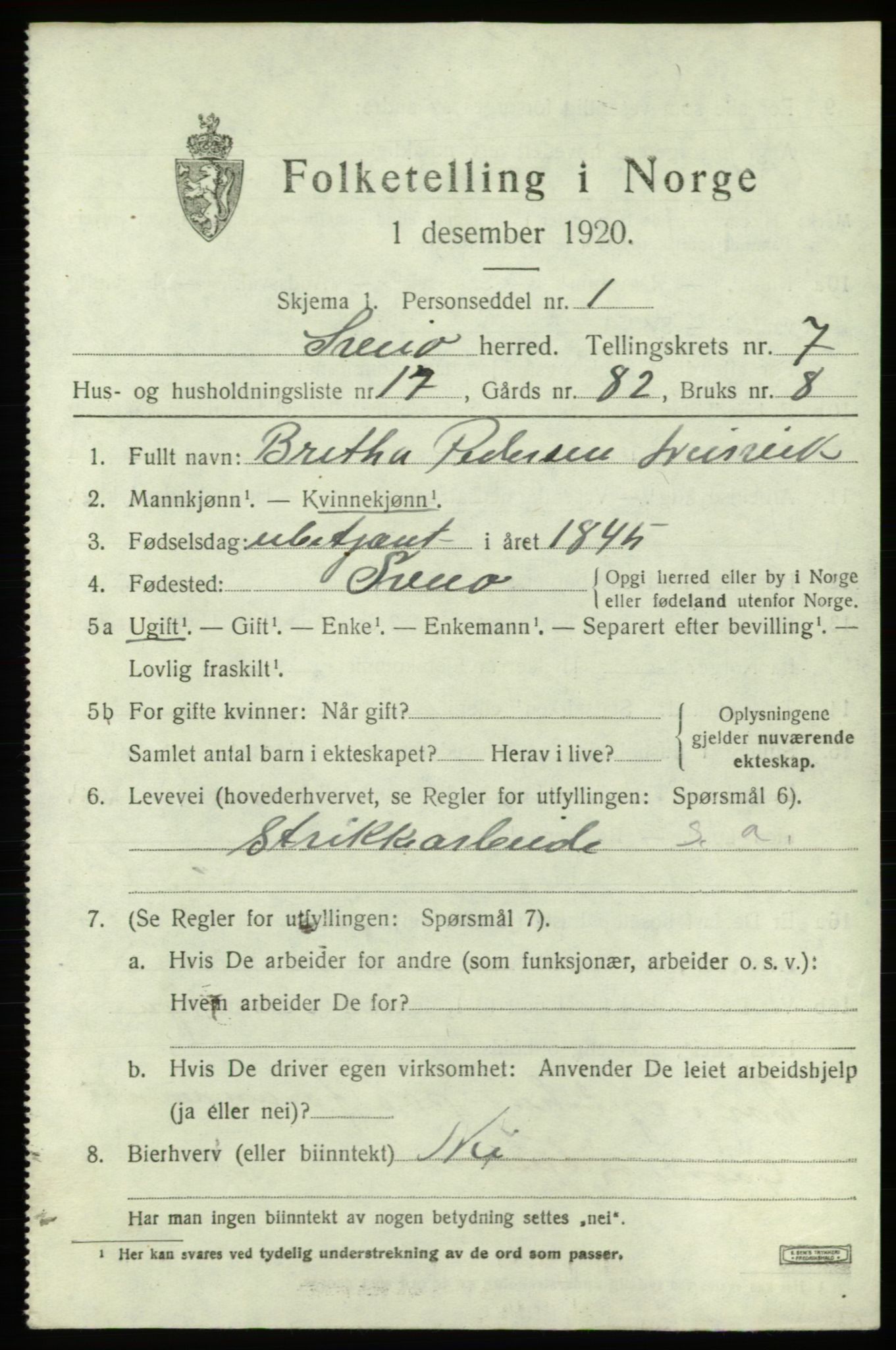SAB, 1920 census for Sveio, 1920, p. 3736