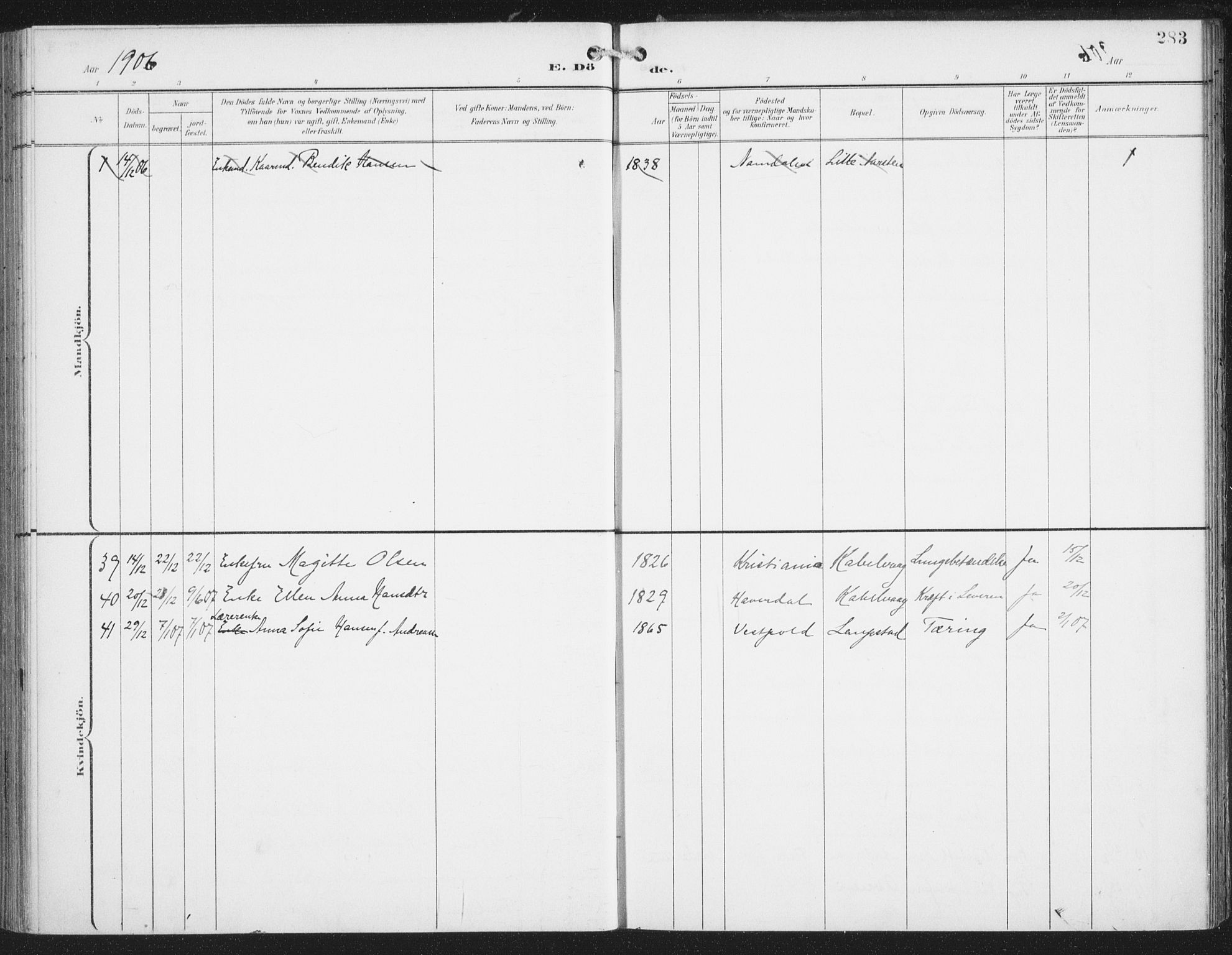 Ministerialprotokoller, klokkerbøker og fødselsregistre - Nordland, AV/SAT-A-1459/874/L1062: Parish register (official) no. 874A06, 1899-1907, p. 283