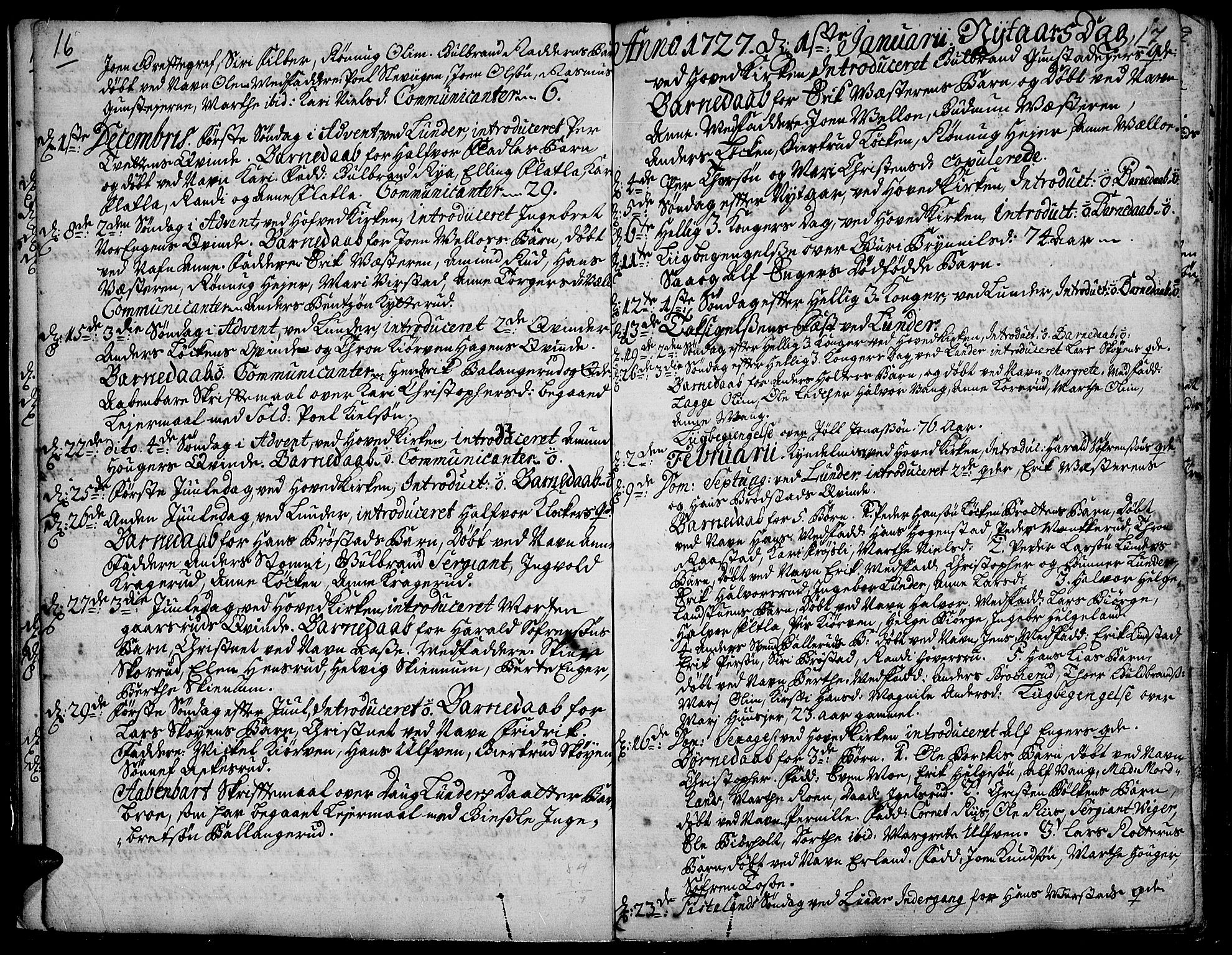 Jevnaker prestekontor, SAH/PREST-116/H/Ha/Haa/L0002: Parish register (official) no. 2, 1725-1751, p. 16-17