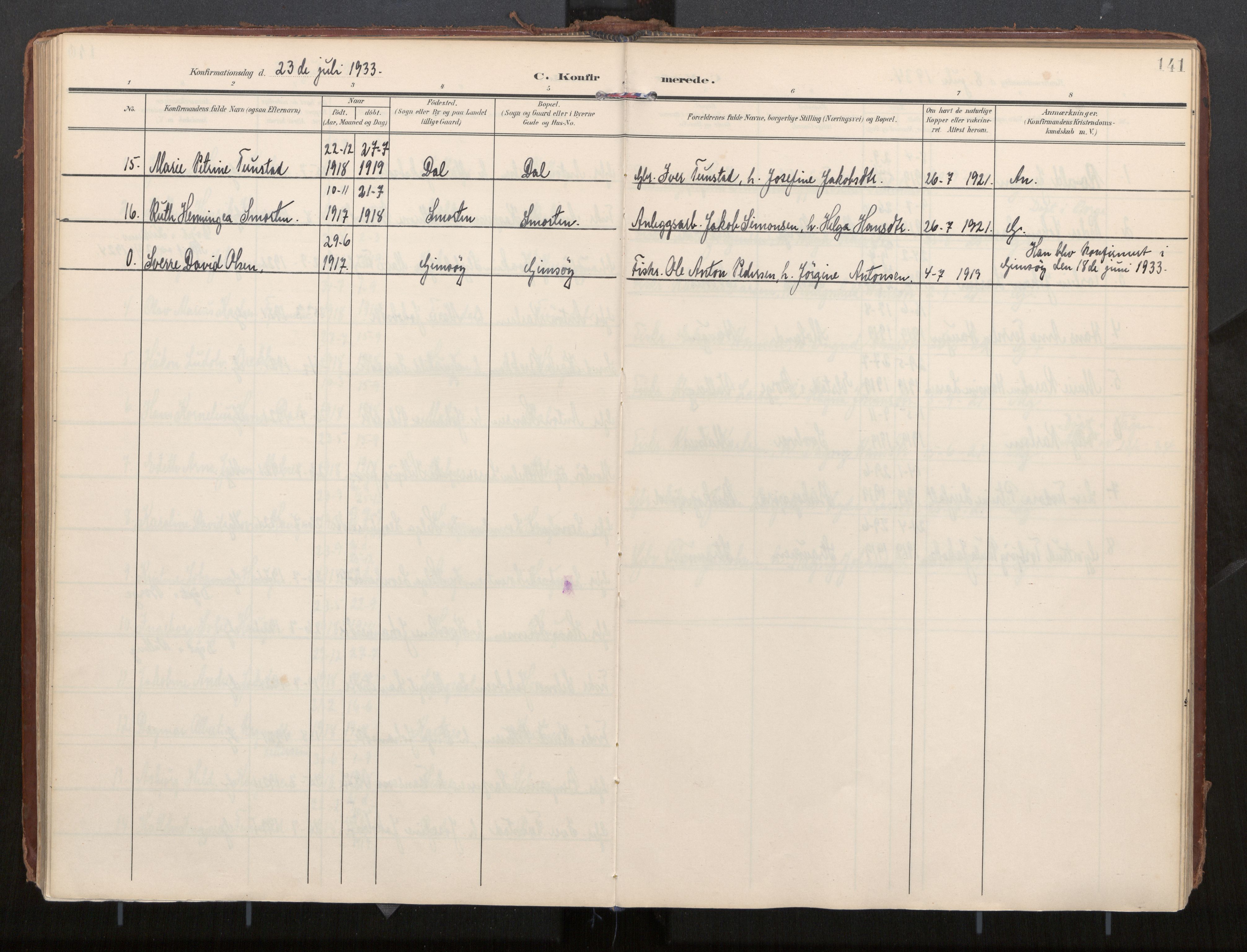 Ministerialprotokoller, klokkerbøker og fødselsregistre - Nordland, SAT/A-1459/884/L1194: Parish register (official) no. 884A02, 1906-1937, p. 141