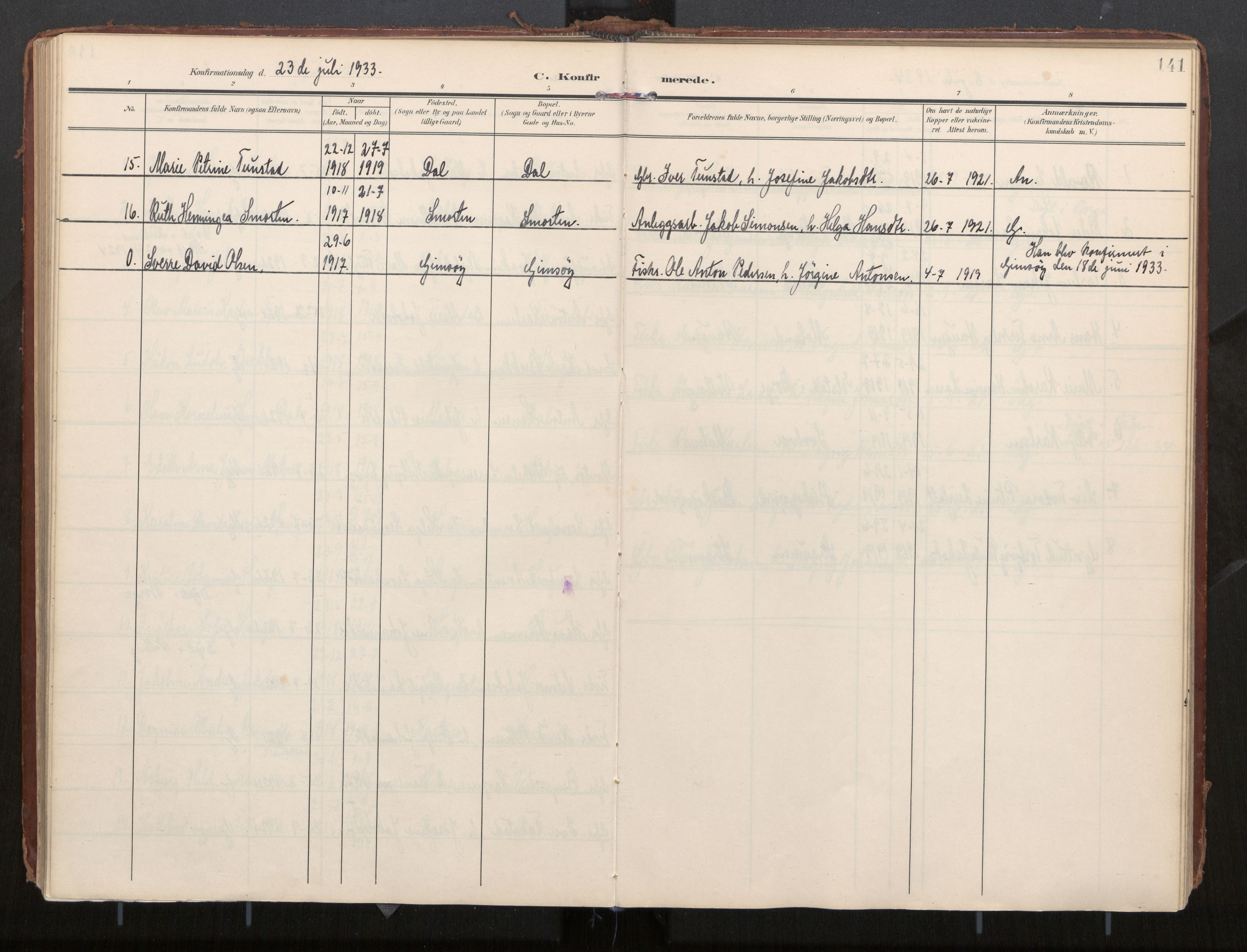 Ministerialprotokoller, klokkerbøker og fødselsregistre - Nordland, AV/SAT-A-1459/884/L1194: Parish register (official) no. 884A02, 1906-1937, p. 141