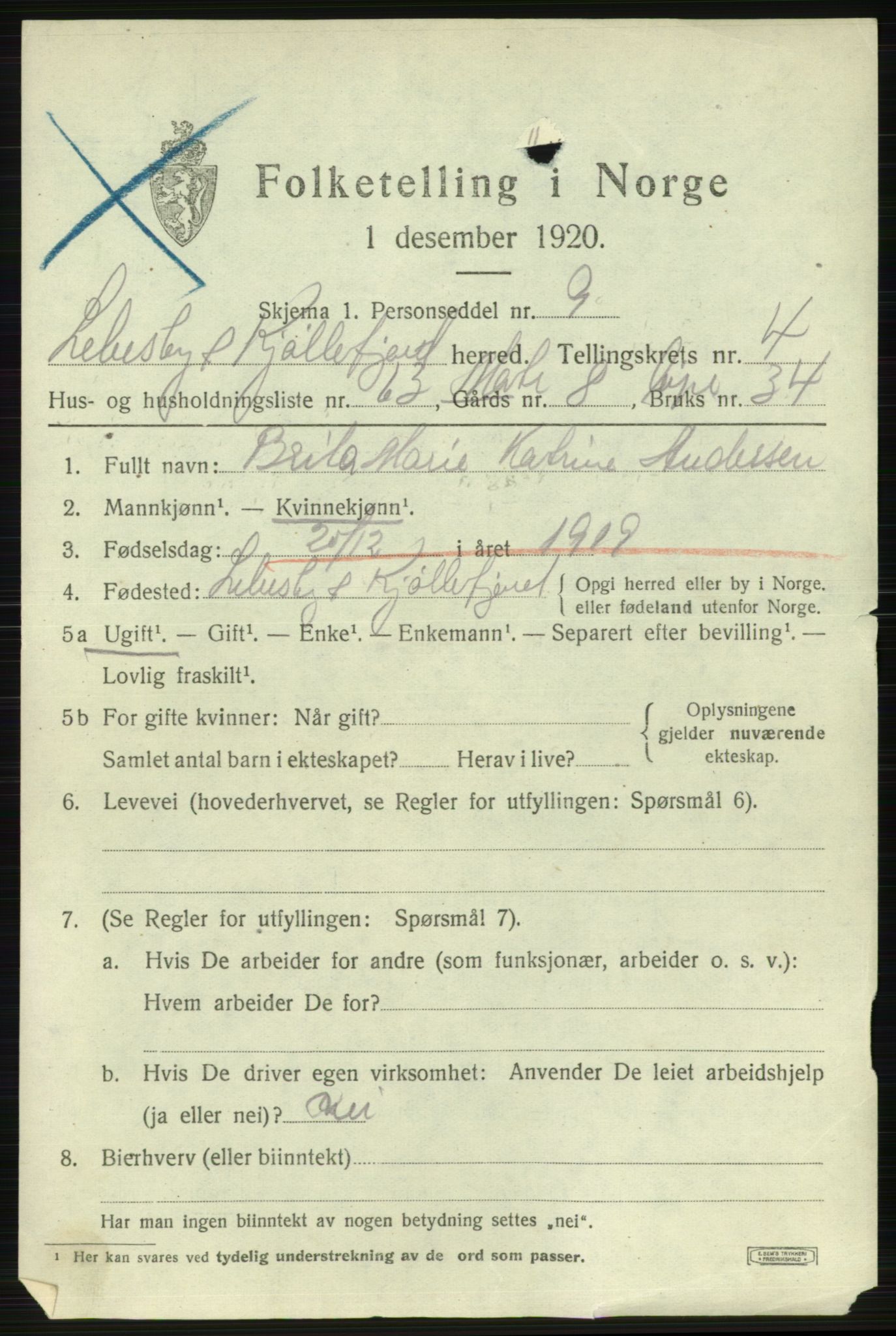 SATØ, 1920 census for Lebesby, 1920, p. 2409