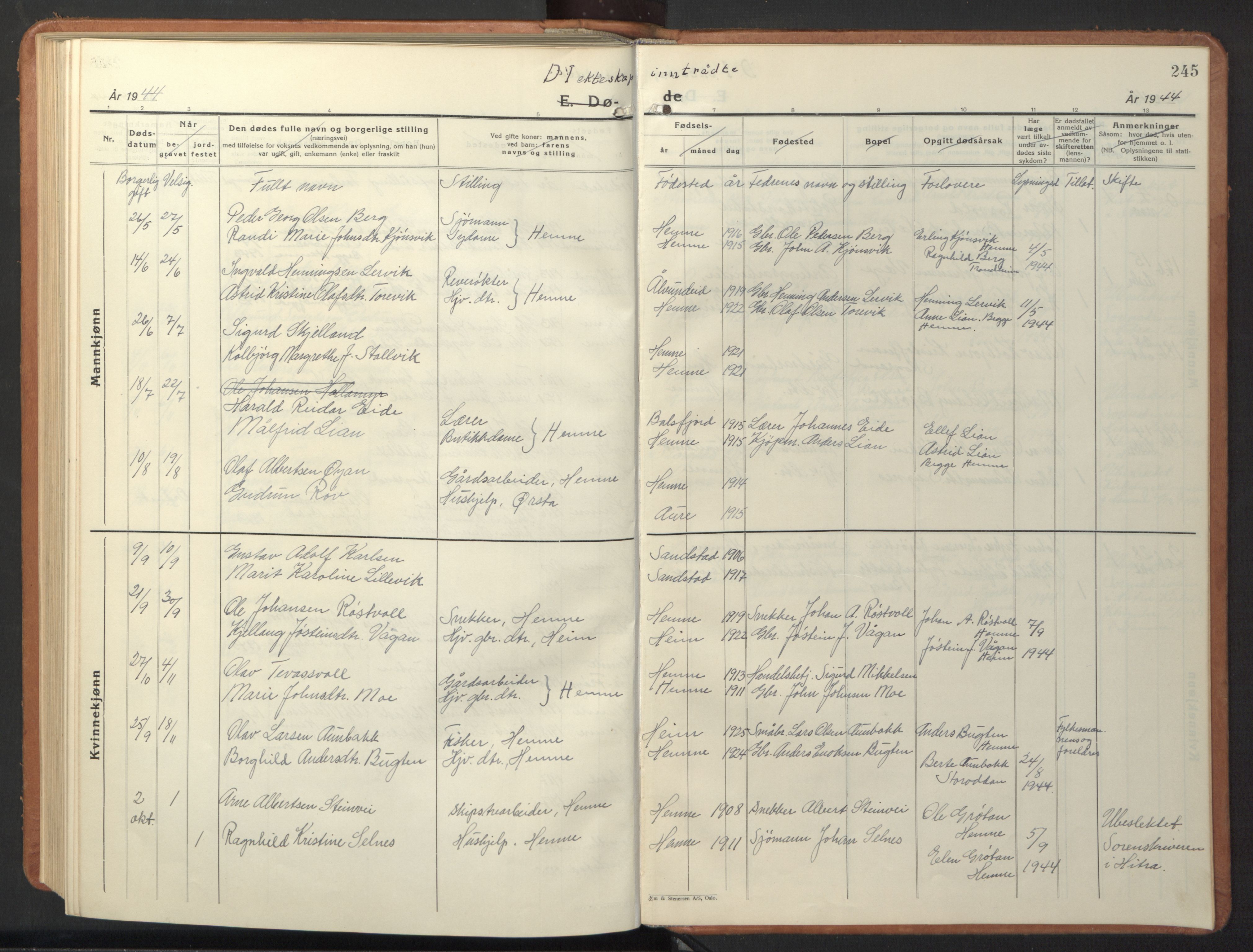 Ministerialprotokoller, klokkerbøker og fødselsregistre - Sør-Trøndelag, AV/SAT-A-1456/630/L0508: Parish register (copy) no. 630C06, 1933-1950, p. 245