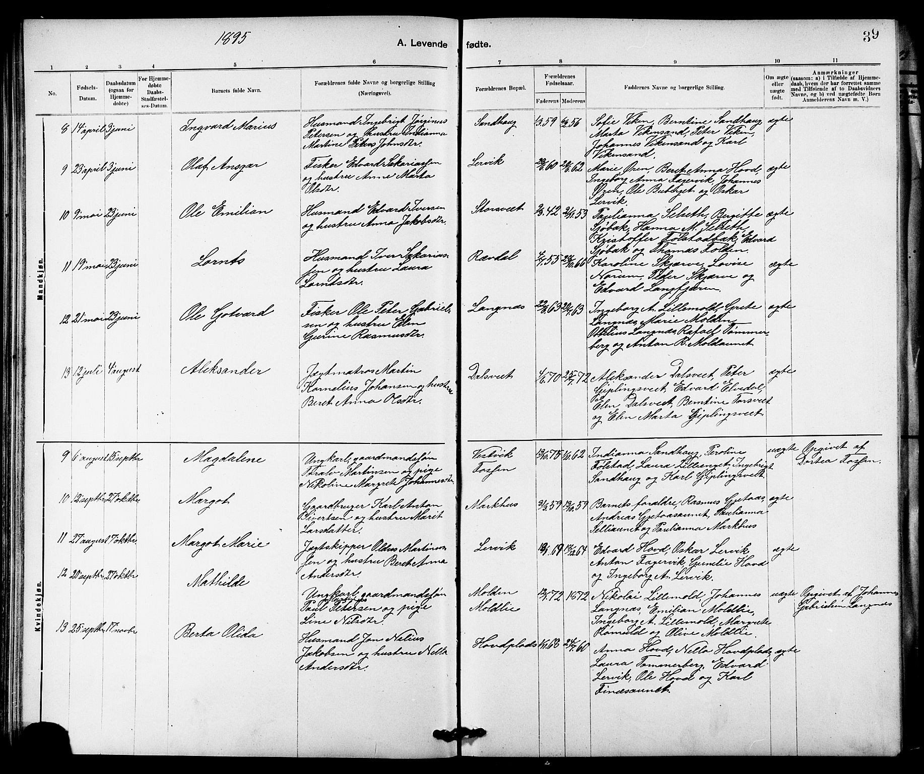 Ministerialprotokoller, klokkerbøker og fødselsregistre - Nord-Trøndelag, AV/SAT-A-1458/744/L0423: Parish register (copy) no. 744C02, 1886-1905, p. 39