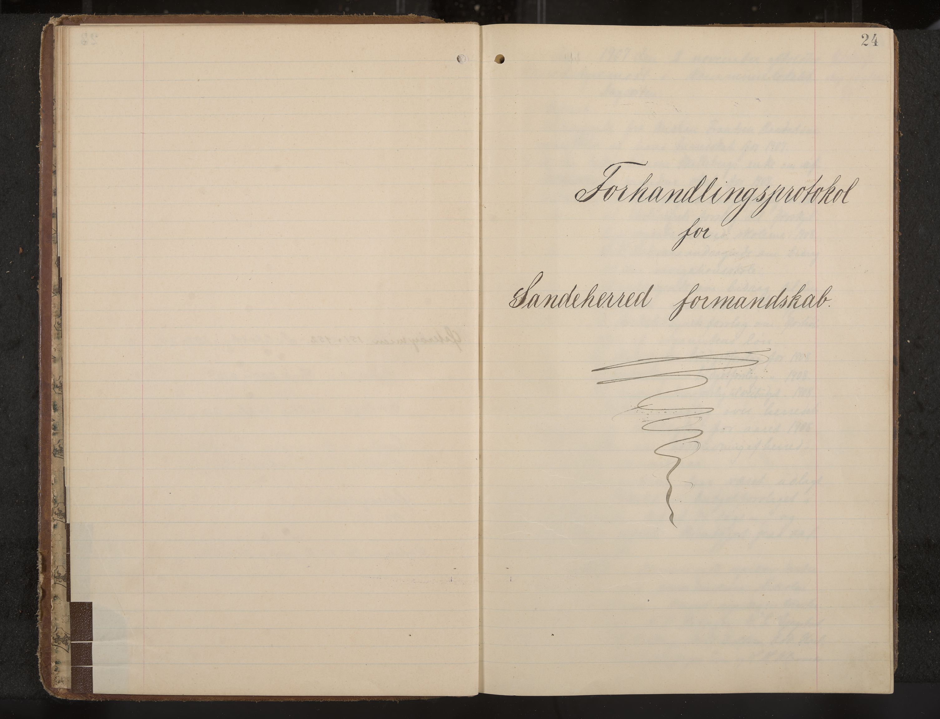 Sandar formannskap og sentraladministrasjon, IKAK/0724021/A/Aa/L0004: Møtebok med register, 1907-1914, p. 24