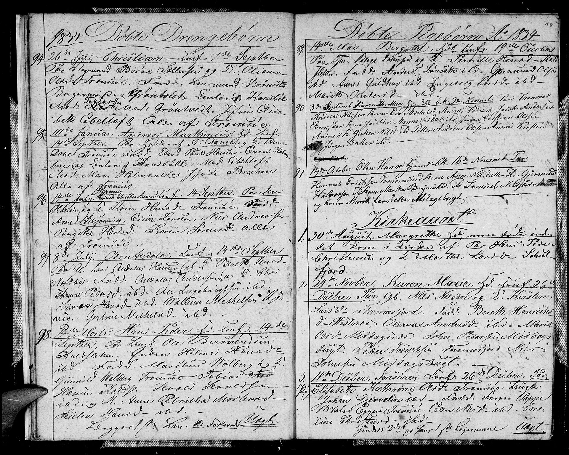 Tromsø sokneprestkontor/stiftsprosti/domprosti, AV/SATØ-S-1343/G/Gb/L0003klokker: Parish register (copy) no. 3, 1833-1836, p. 18