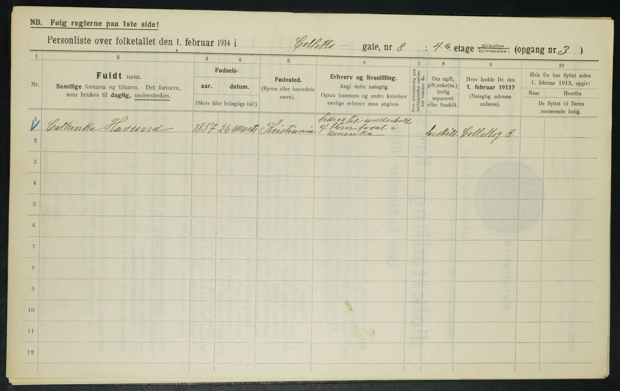 OBA, Municipal Census 1914 for Kristiania, 1914, p. 13213