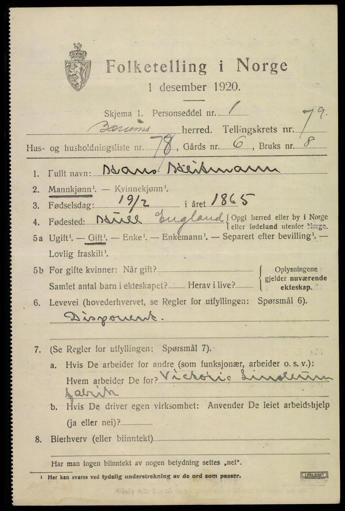 SAO, 1920 census for Bærum, 1920, p. 17310