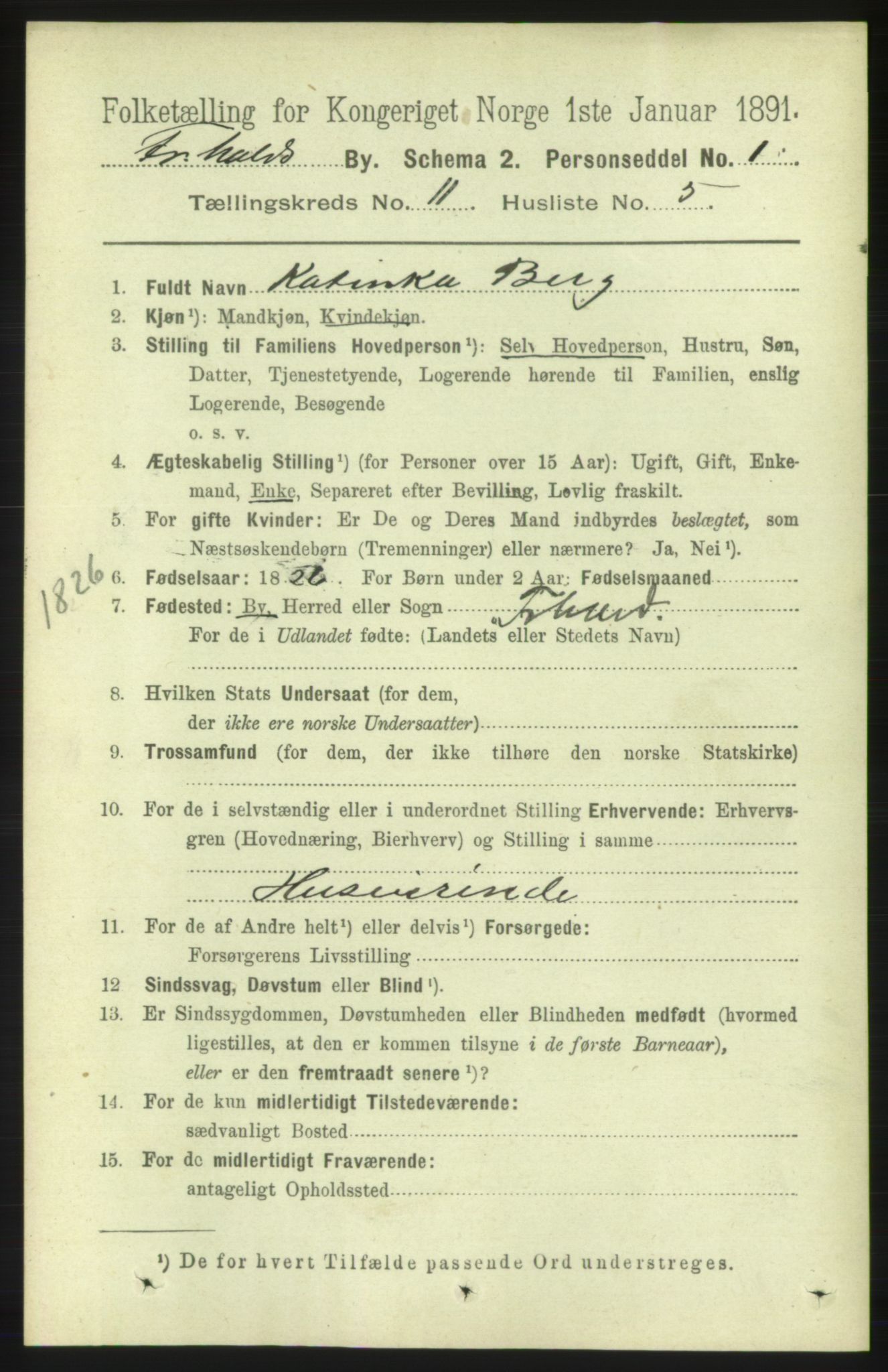 RA, 1891 census for 0101 Fredrikshald, 1891, p. 7672