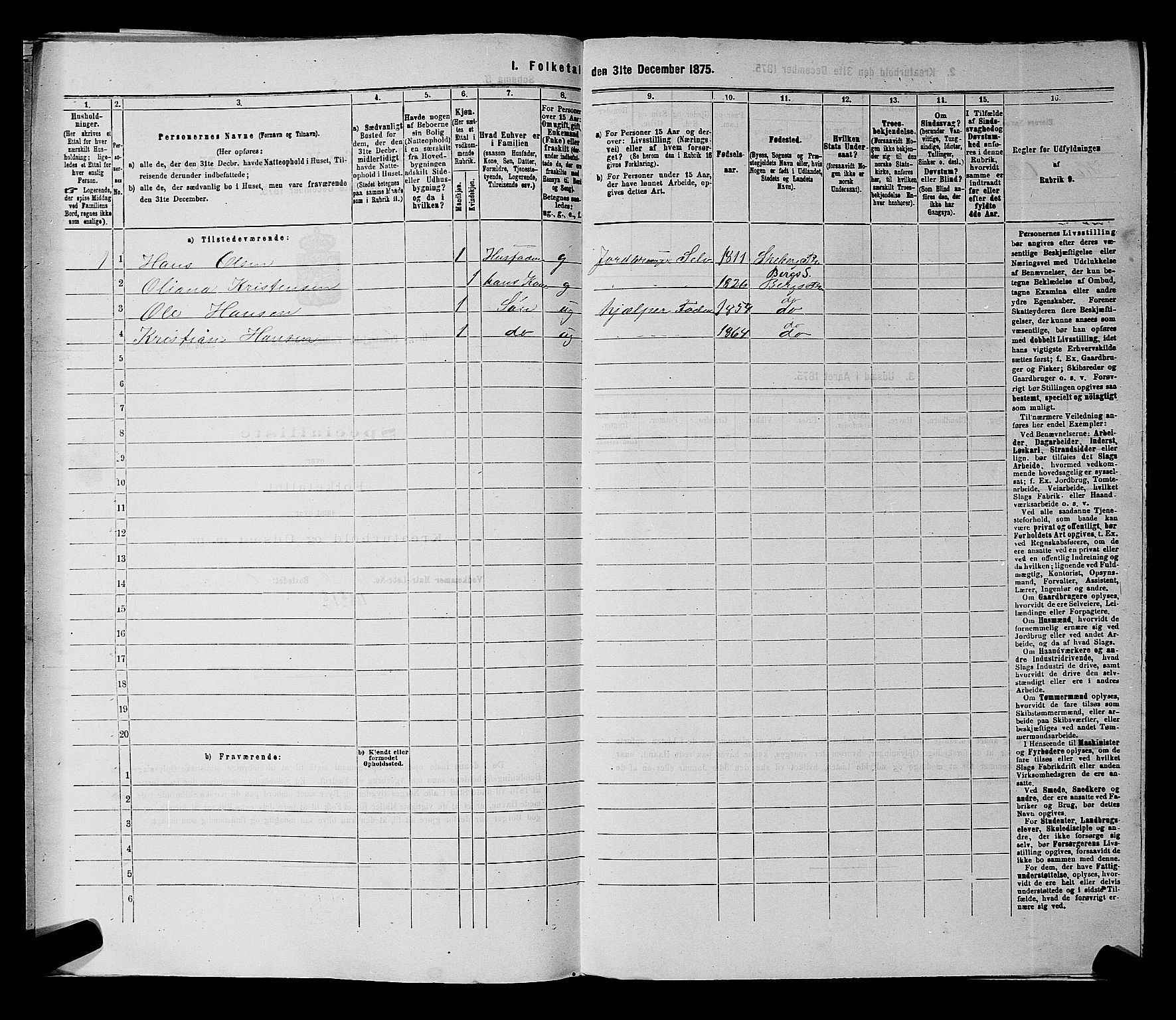 RA, 1875 census for 0116P Berg, 1875, p. 1122