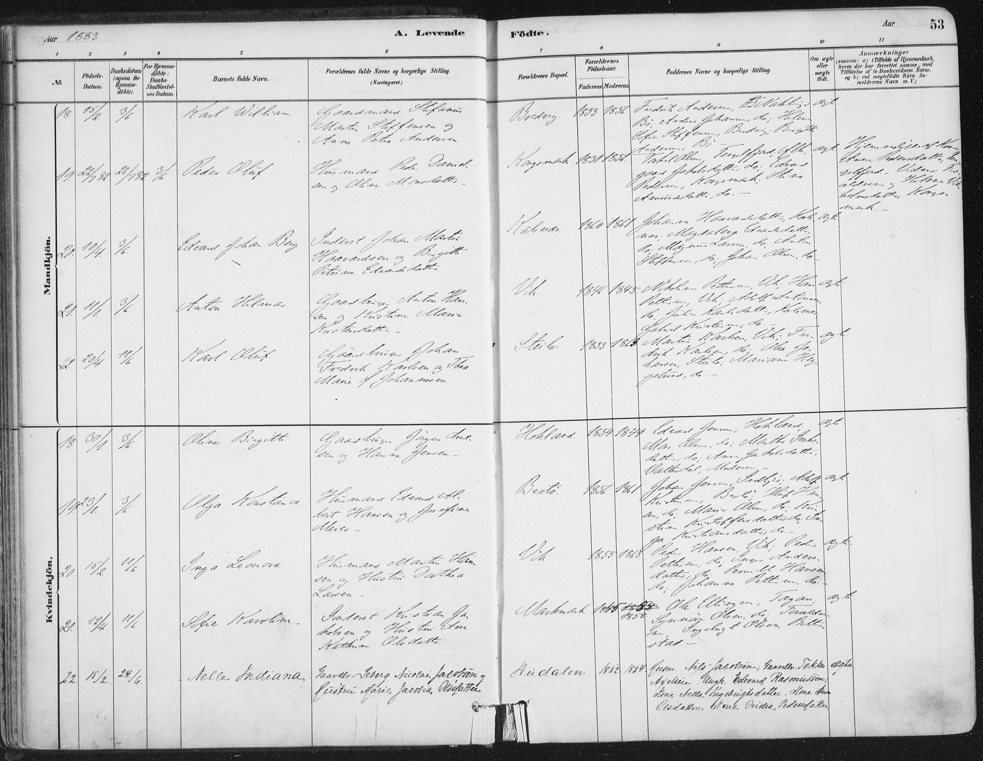 Ministerialprotokoller, klokkerbøker og fødselsregistre - Nordland, AV/SAT-A-1459/888/L1244: Parish register (official) no. 888A10, 1880-1890, p. 53