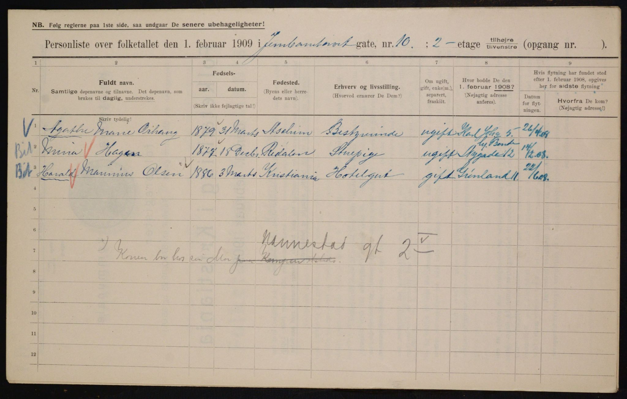 OBA, Municipal Census 1909 for Kristiania, 1909, p. 42887