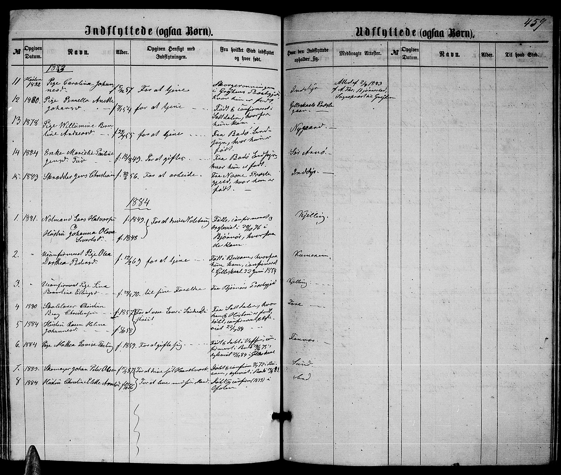 Ministerialprotokoller, klokkerbøker og fødselsregistre - Nordland, AV/SAT-A-1459/805/L0107: Parish register (copy) no. 805C03, 1862-1885, p. 459