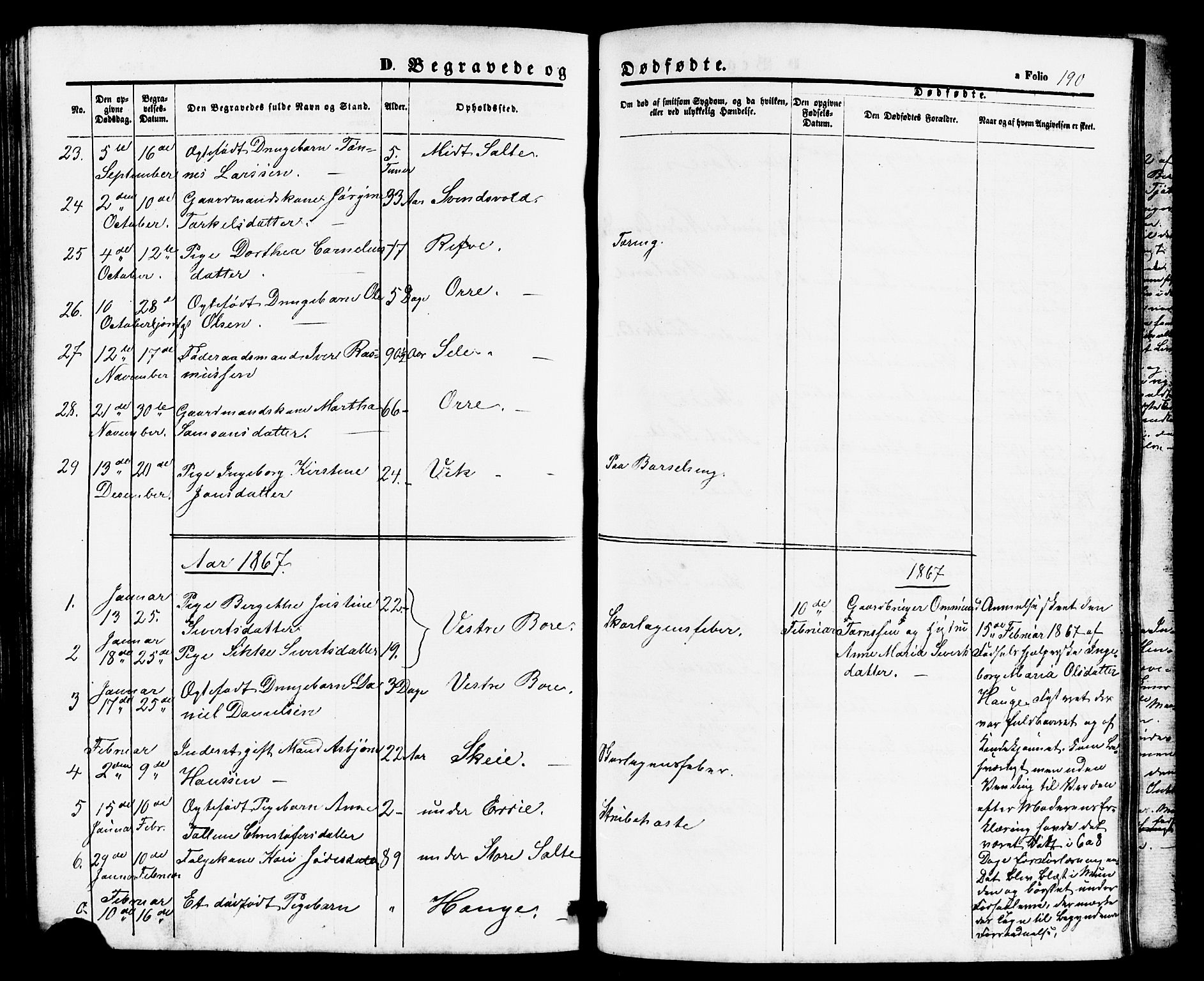 Klepp sokneprestkontor, AV/SAST-A-101803/001/3/30BB/L0002: Parish register (copy) no. B 2, 1860-1875, p. 190