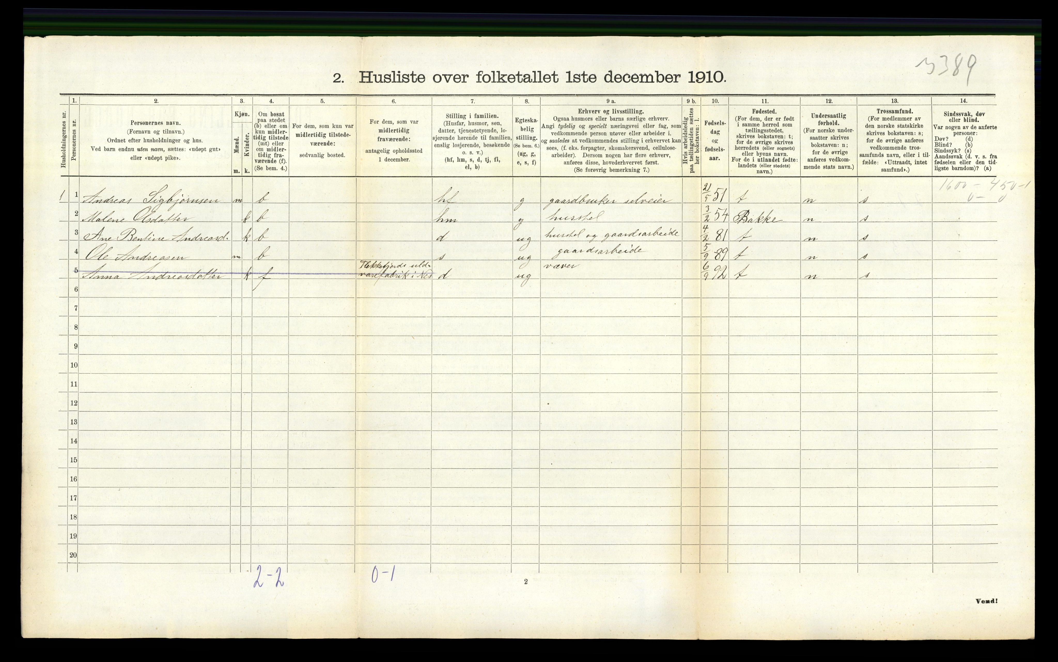 RA, 1910 census for Nes, 1910, p. 364