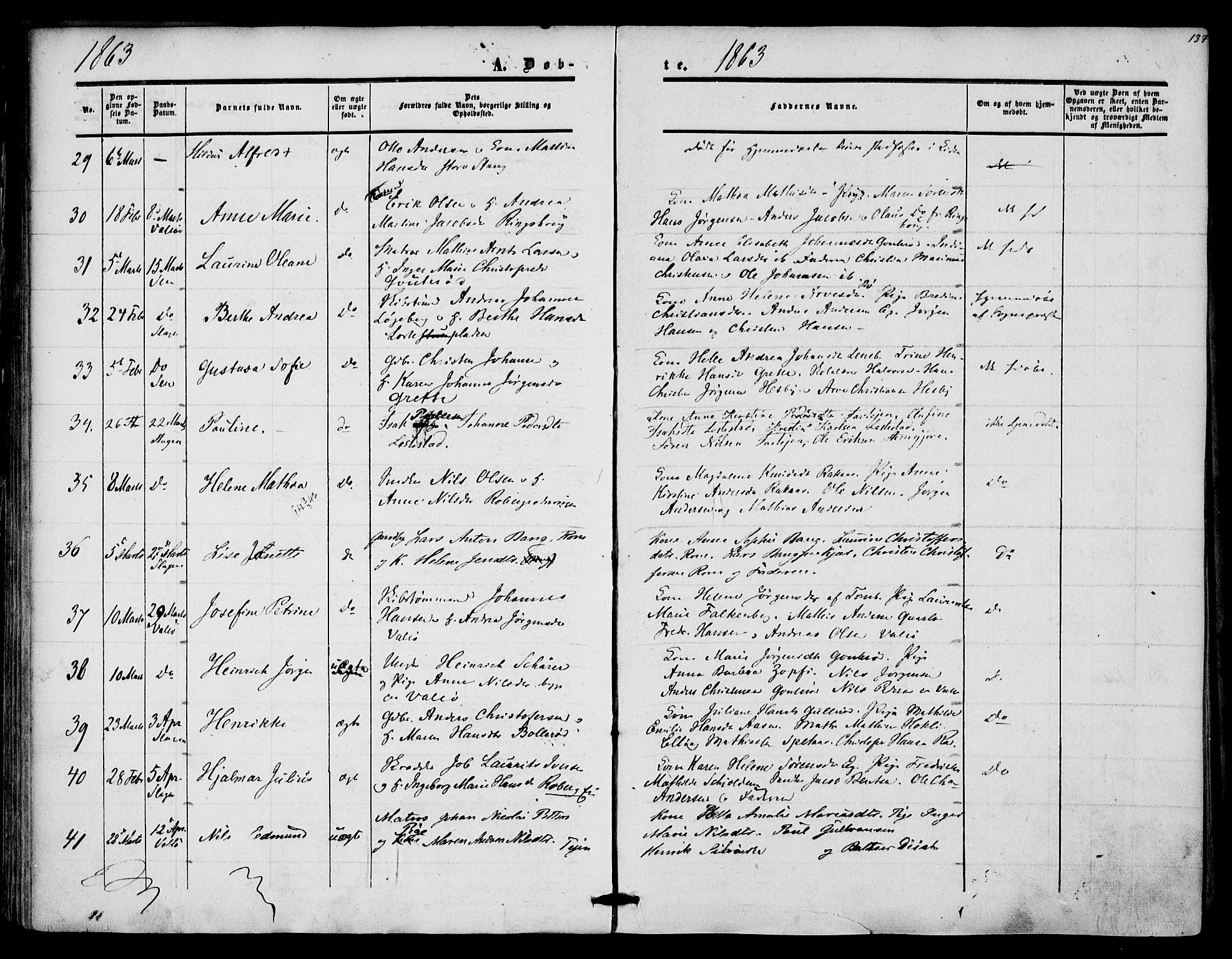 Sem kirkebøker, SAKO/A-5/F/Fa/L0007: Parish register (official) no. I 7, 1856-1865, p. 137