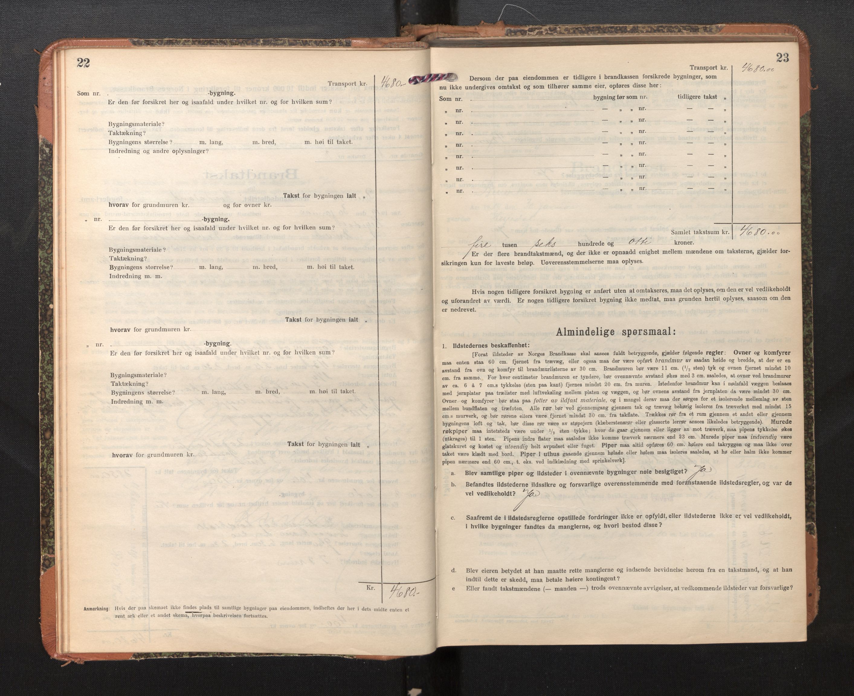 Lensmannen i Bruvik, AV/SAB-A-31301/0012/L0009: Branntakstprotokoll, skjematakst, 1918-1925, p. 22-23
