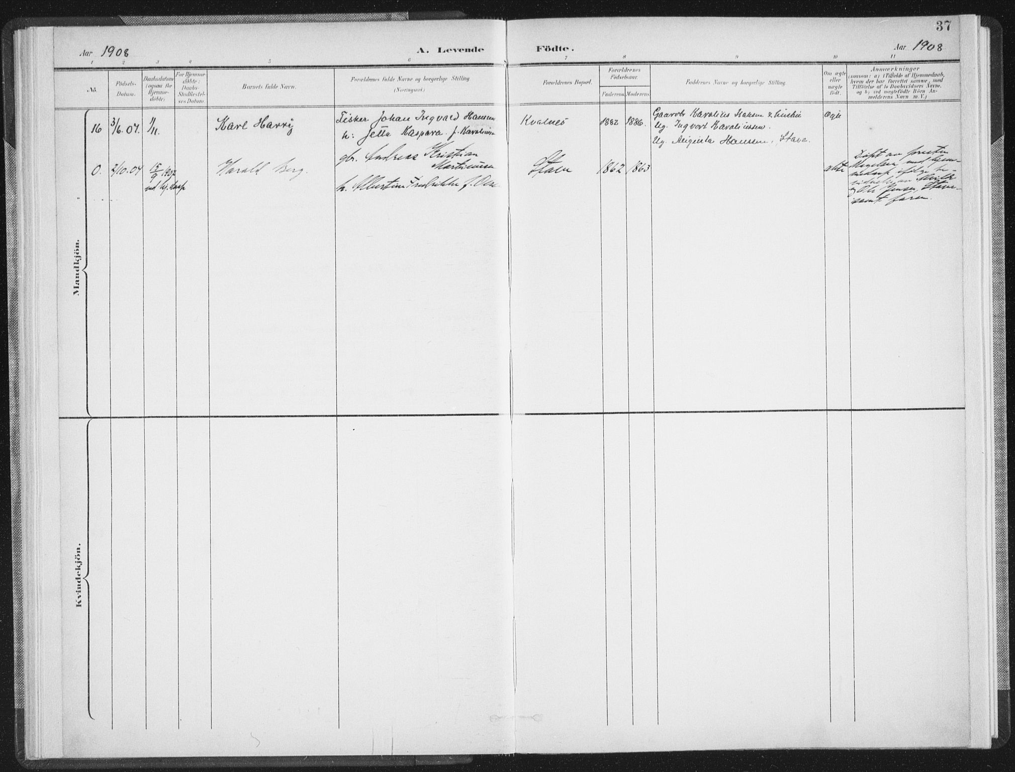 Ministerialprotokoller, klokkerbøker og fødselsregistre - Nordland, SAT/A-1459/897/L1400: Parish register (official) no. 897A07, 1897-1908, p. 37