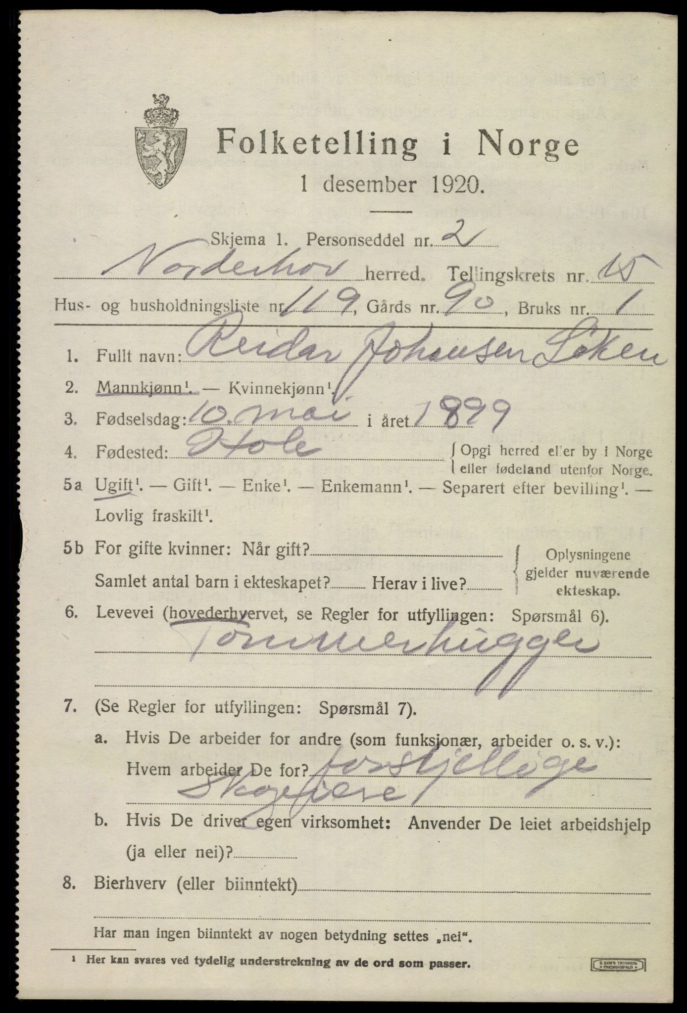 SAKO, 1920 census for Norderhov, 1920, p. 17638