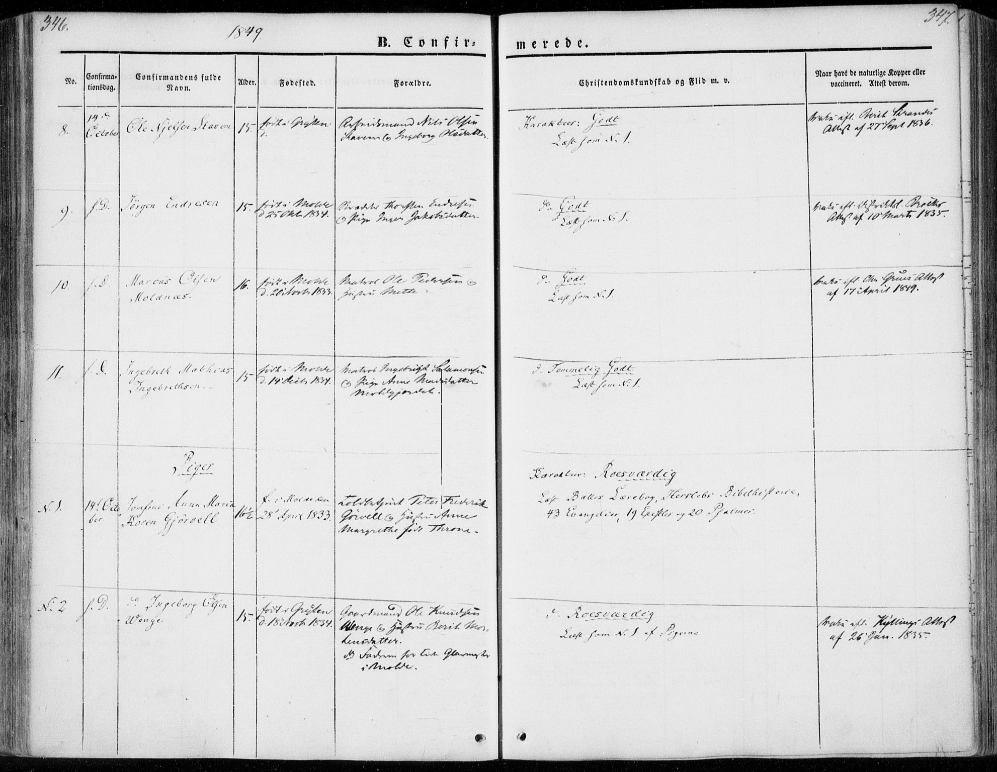 Ministerialprotokoller, klokkerbøker og fødselsregistre - Møre og Romsdal, AV/SAT-A-1454/558/L0689: Parish register (official) no. 558A03, 1843-1872, p. 346-347