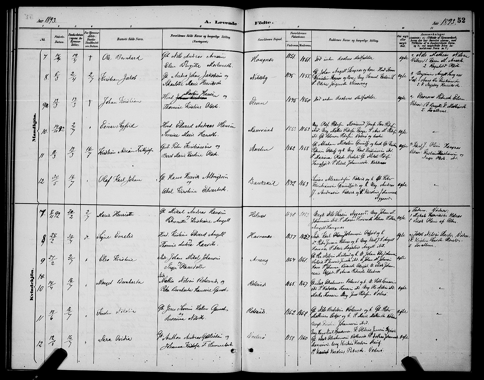 Skjervøy sokneprestkontor, AV/SATØ-S-1300/H/Ha/Hab/L0007klokker: Parish register (copy) no. 7, 1889-1899, p. 52