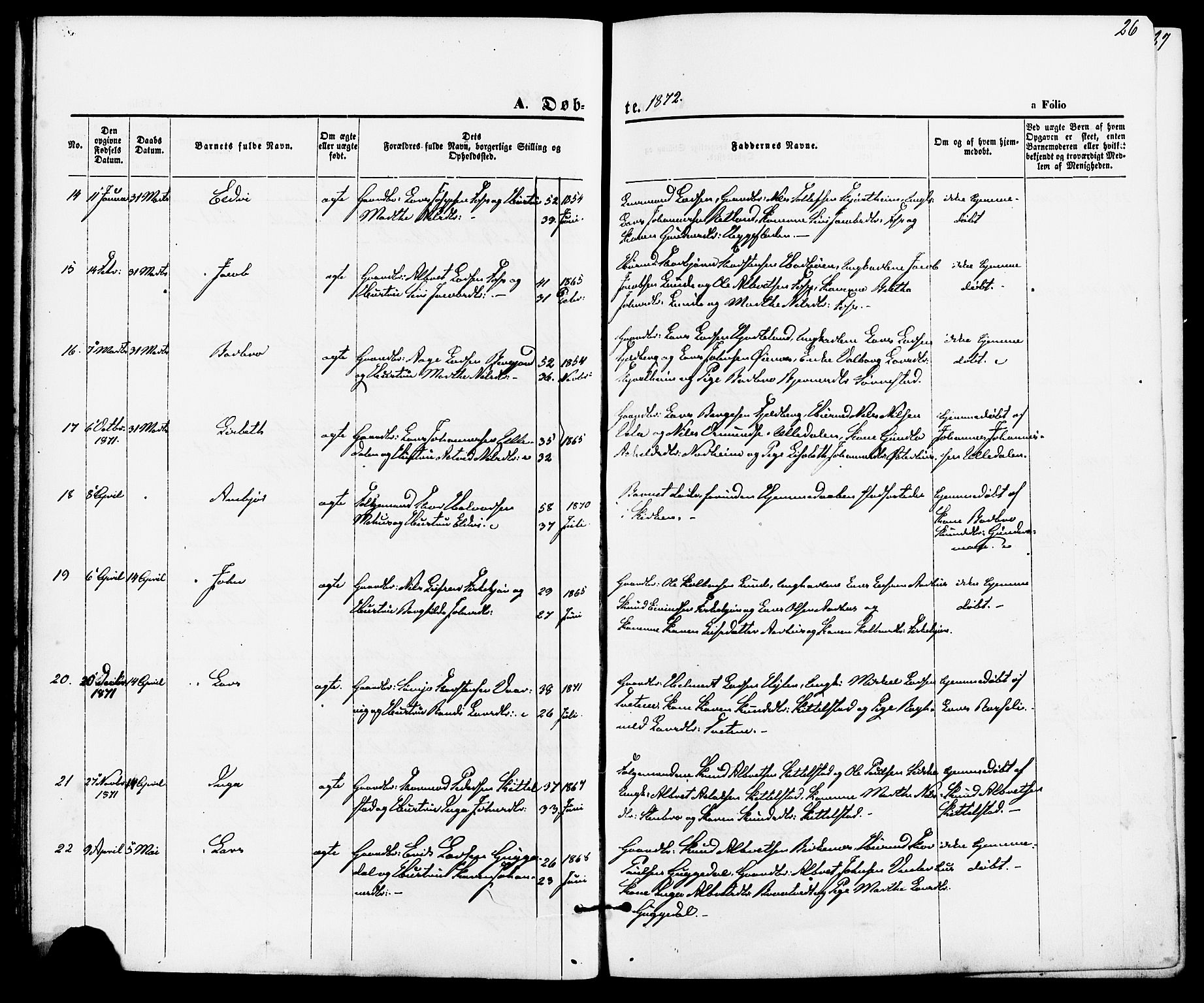 Suldal sokneprestkontor, AV/SAST-A-101845/01/IV/L0010: Parish register (official) no. A 10, 1869-1878, p. 26