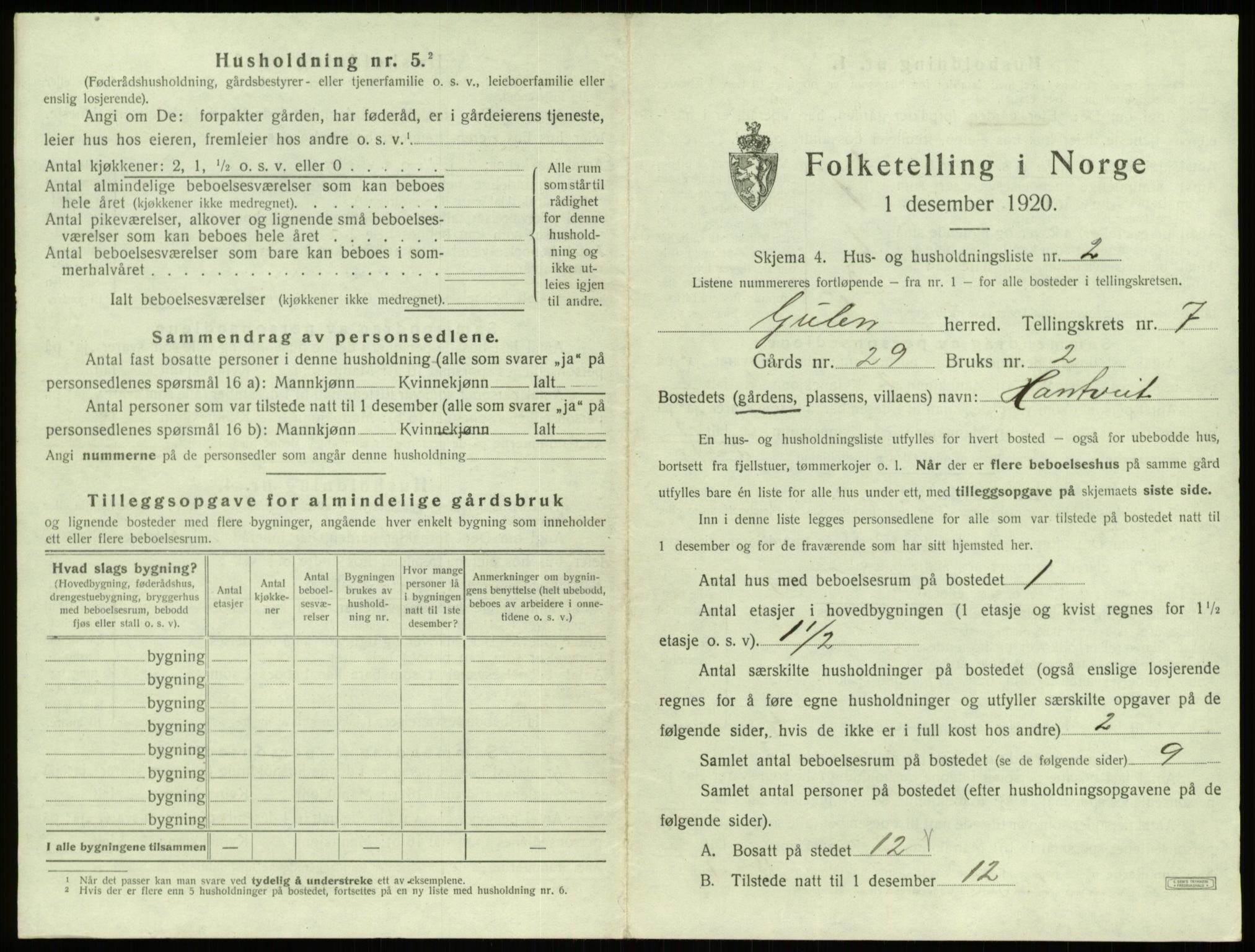 SAB, 1920 census for Gulen, 1920, p. 404