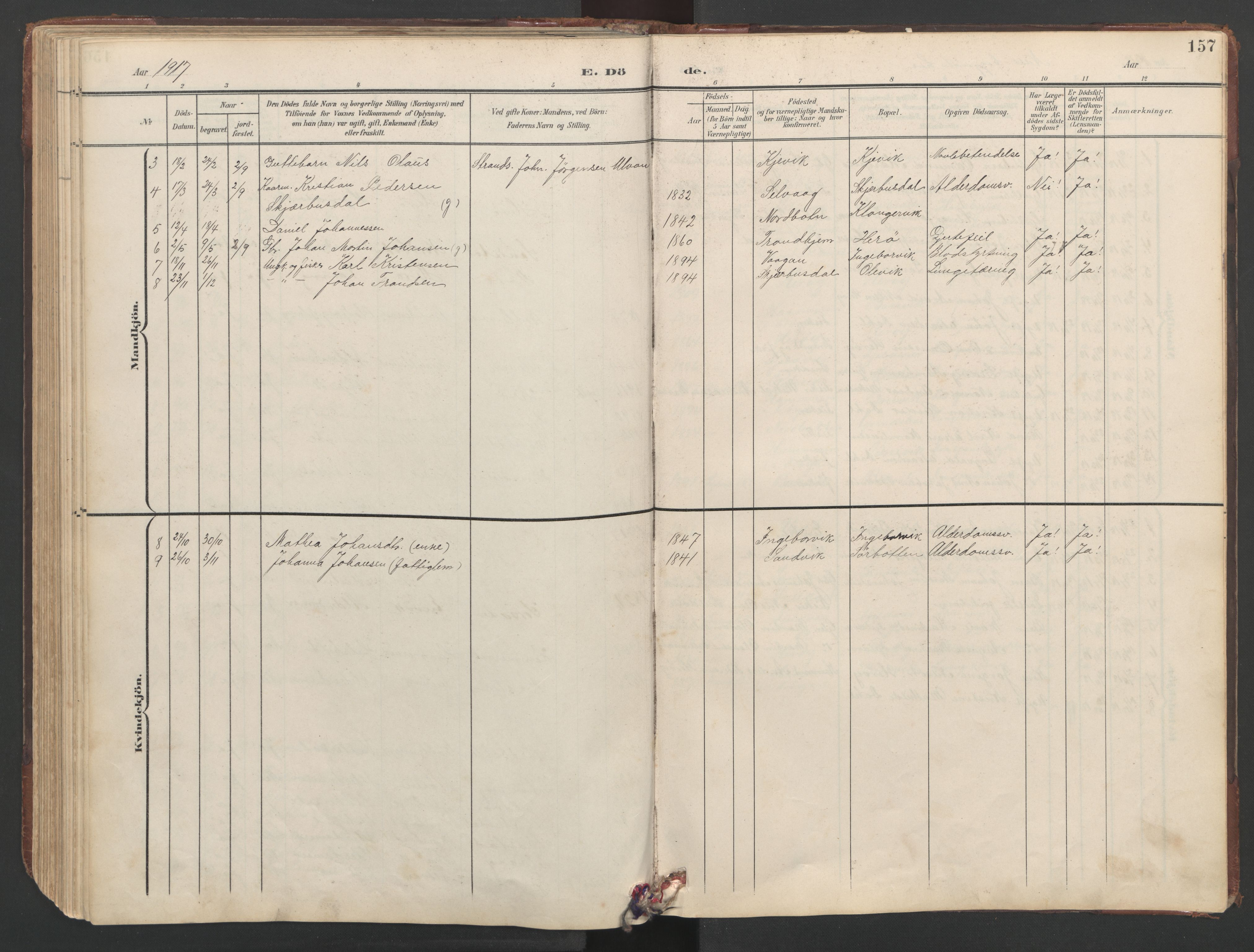 Ministerialprotokoller, klokkerbøker og fødselsregistre - Sør-Trøndelag, AV/SAT-A-1456/638/L0571: Parish register (copy) no. 638C03, 1901-1930, p. 157