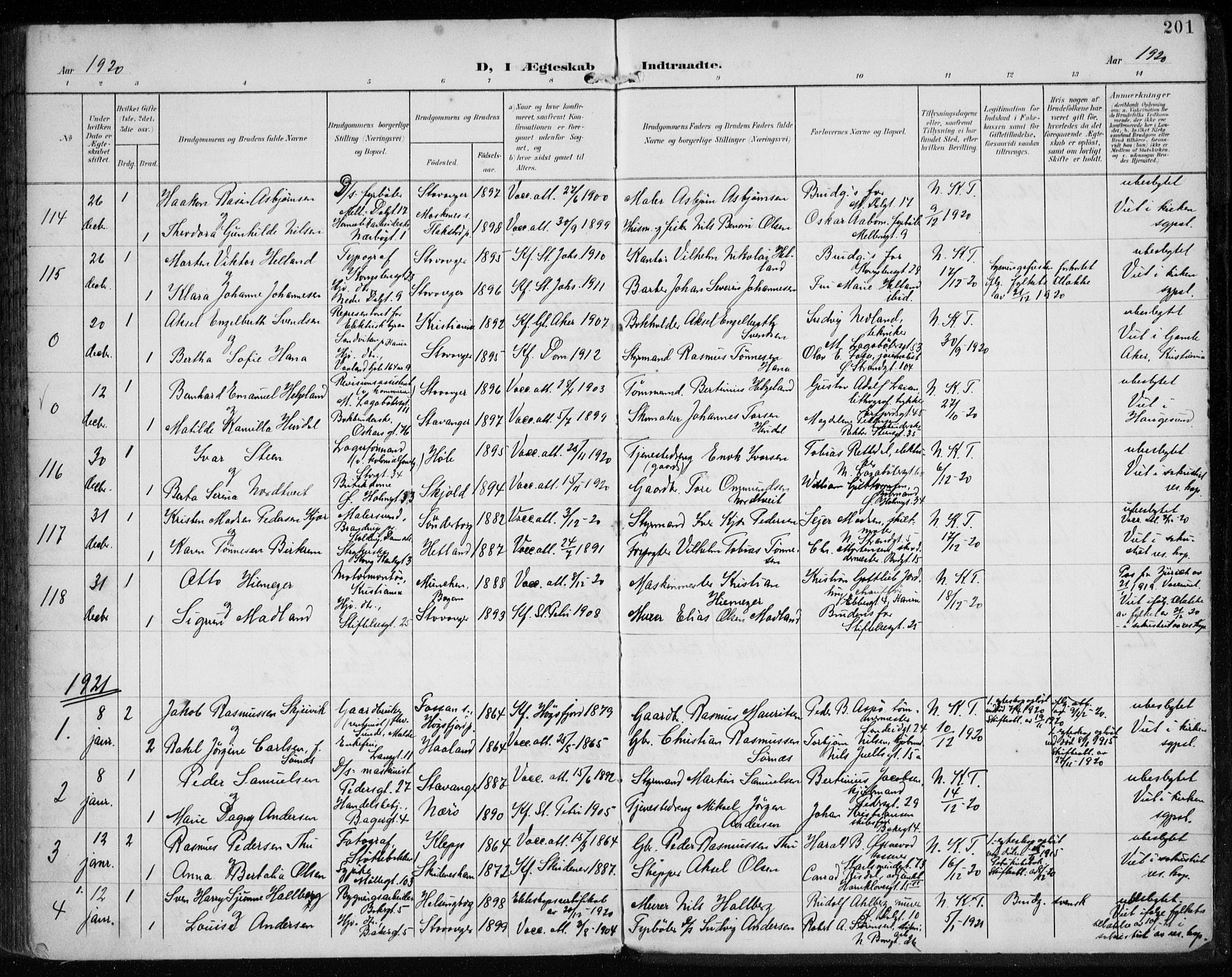 St. Petri sokneprestkontor, AV/SAST-A-101813/002/A/L0003: Parish register (official) no. A 24, 1900-1921, p. 201