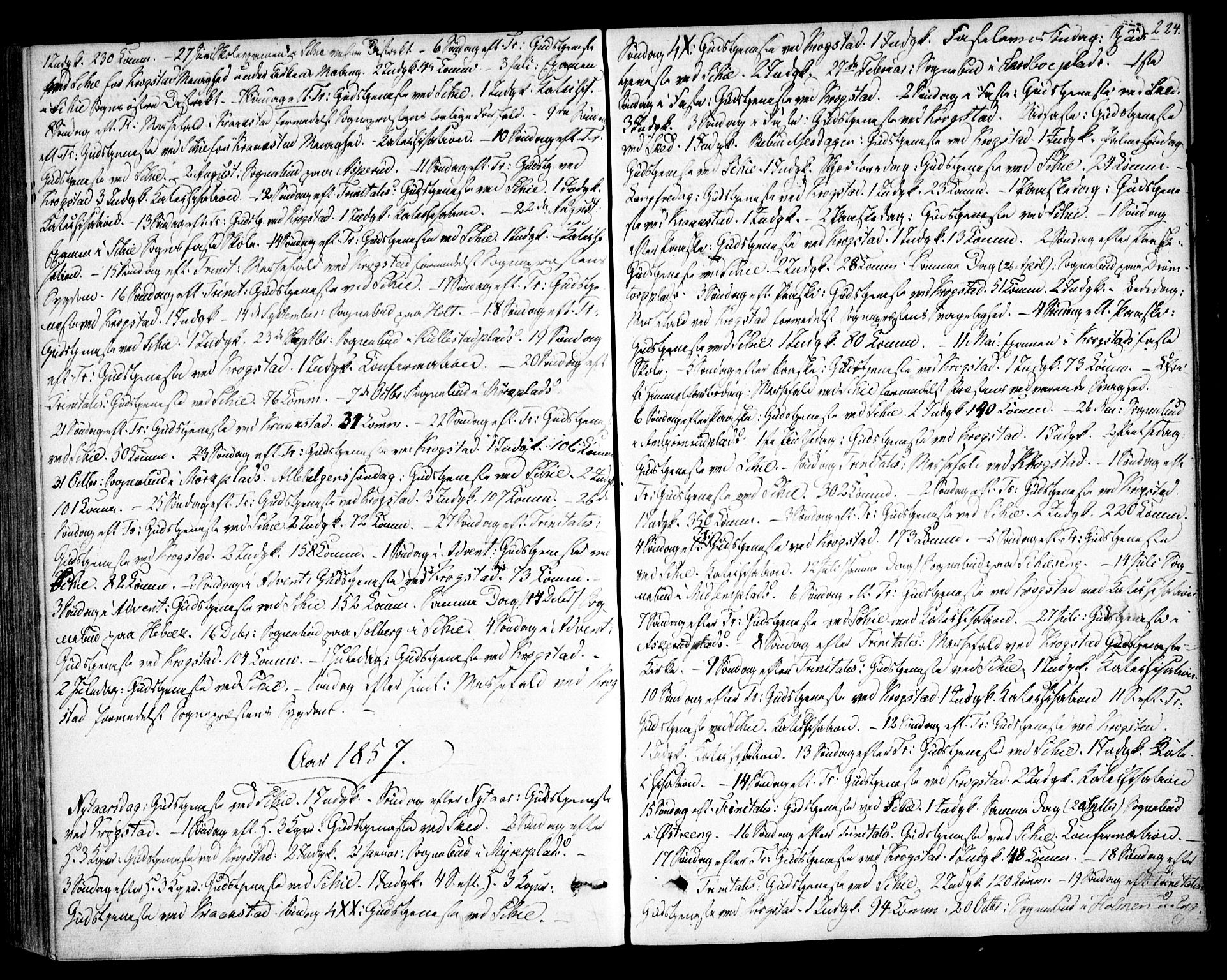 Kråkstad prestekontor Kirkebøker, SAO/A-10125a/F/Fa/L0006: Parish register (official) no. I 6, 1848-1857, p. 224