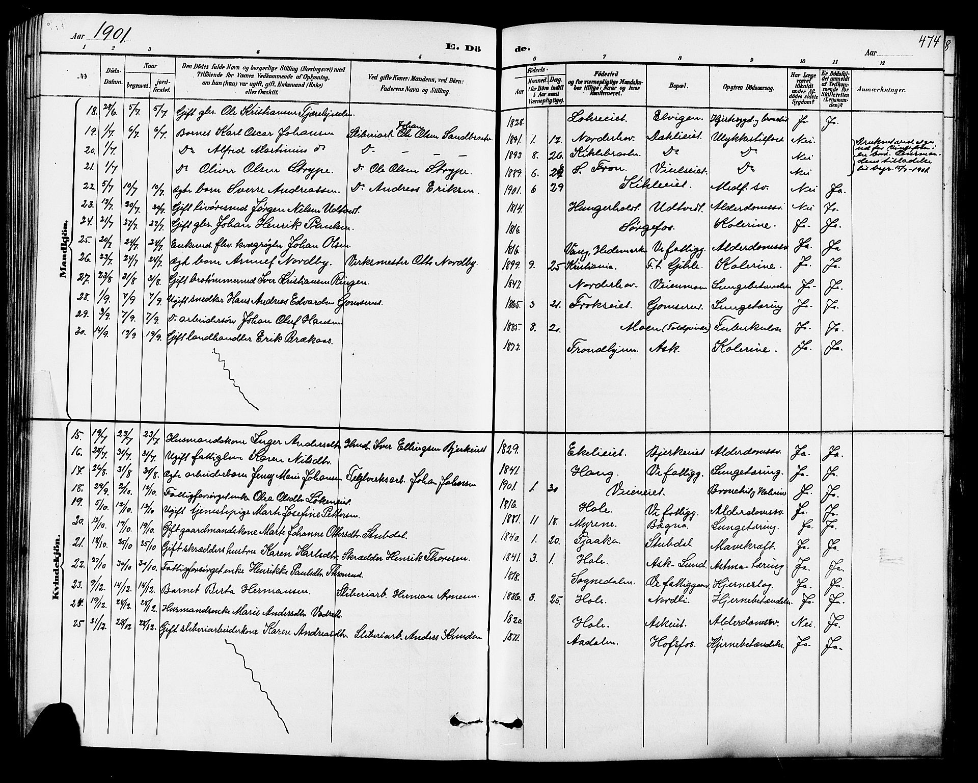 Norderhov kirkebøker, AV/SAKO-A-237/G/Ga/L0008: Parish register (copy) no. I 8, 1887-1912, p. 474
