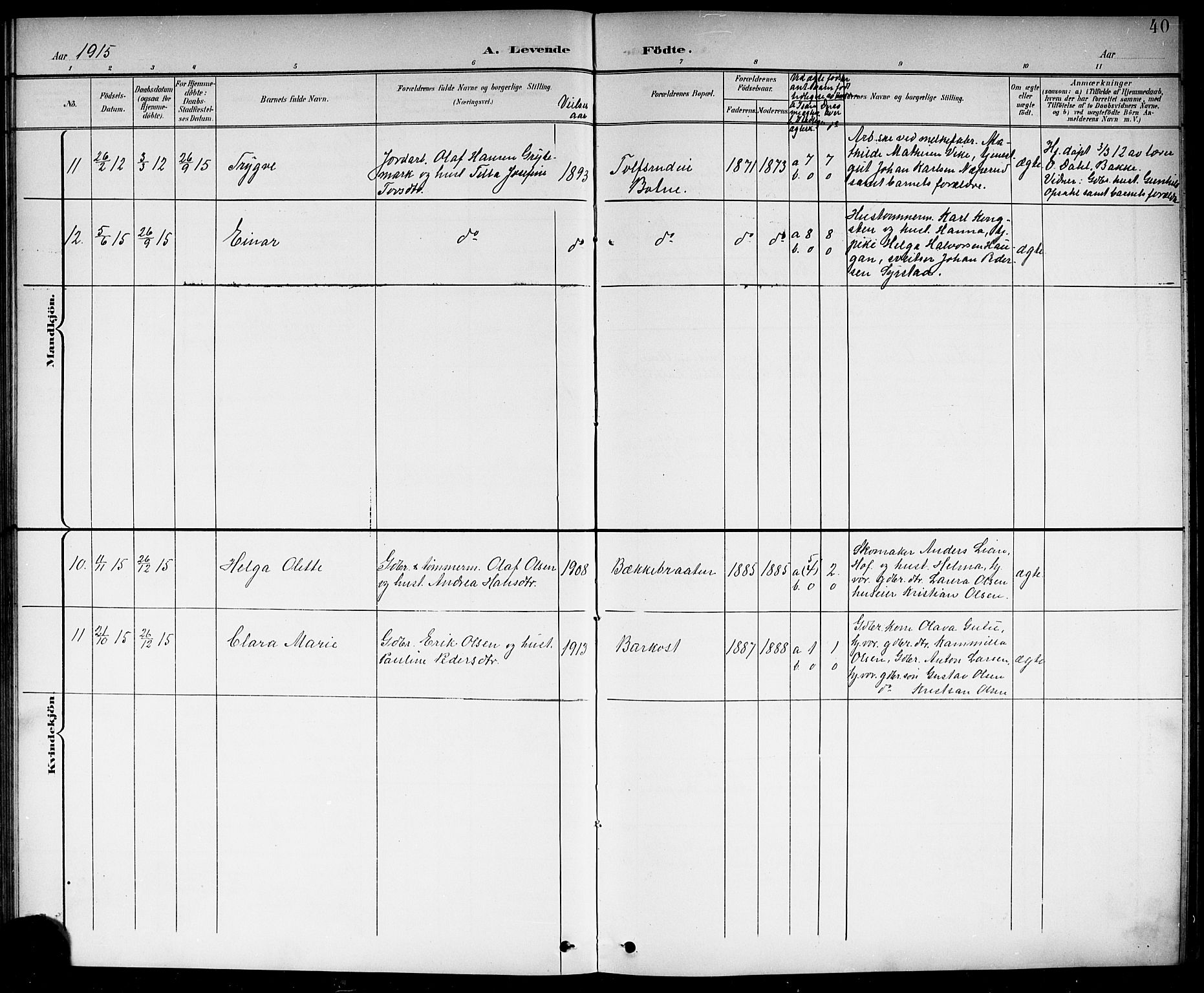 Botne kirkebøker, AV/SAKO-A-340/G/Gb/L0004: Parish register (copy) no. II 3, 1899-1917, p. 40