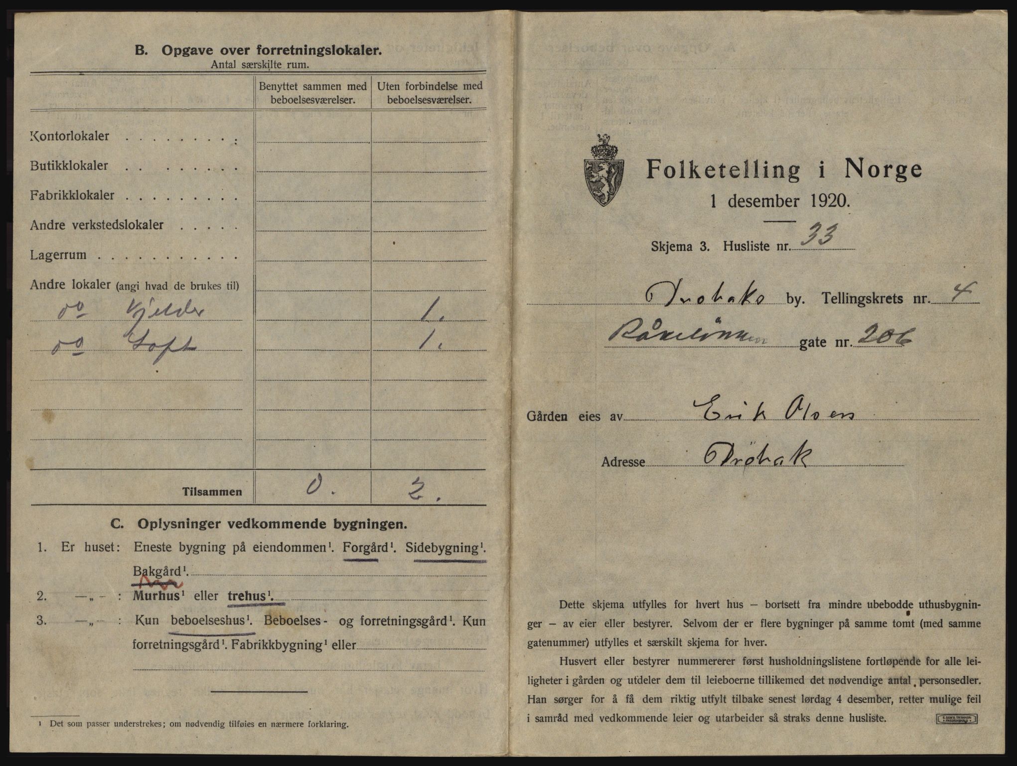 SAO, 1920 census for Drøbak, 1920, p. 431