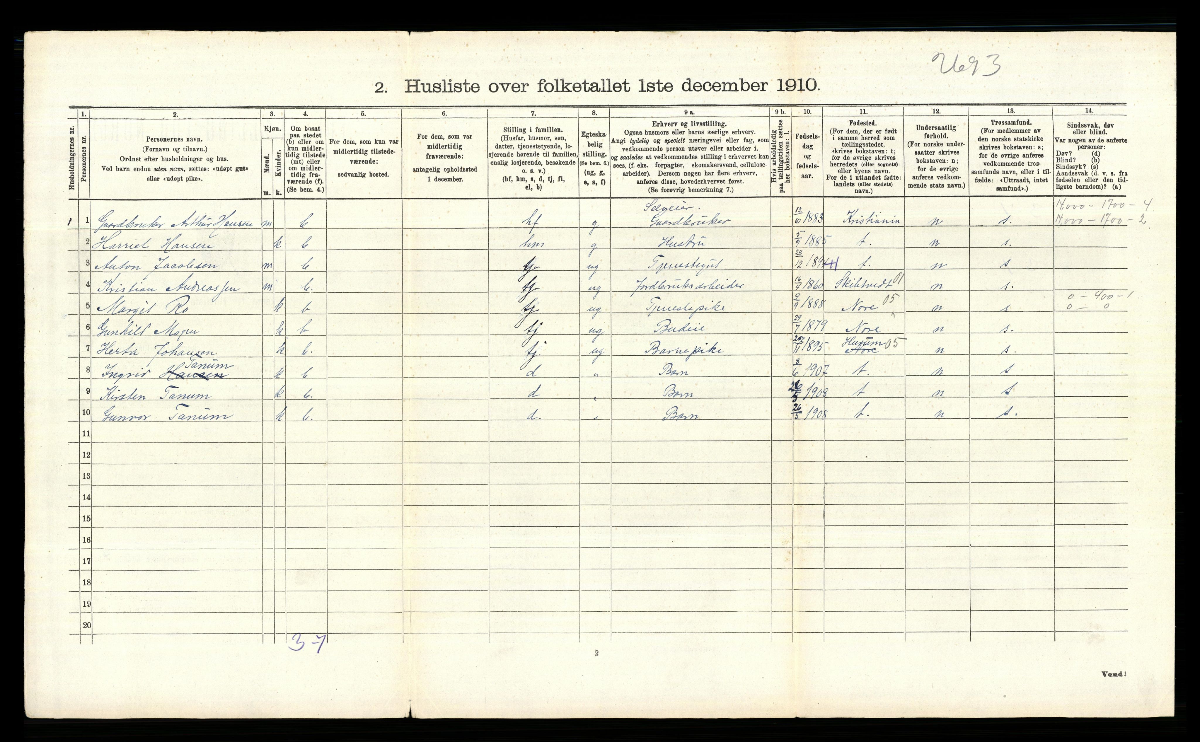 RA, 1910 census for Bærum, 1910, p. 736