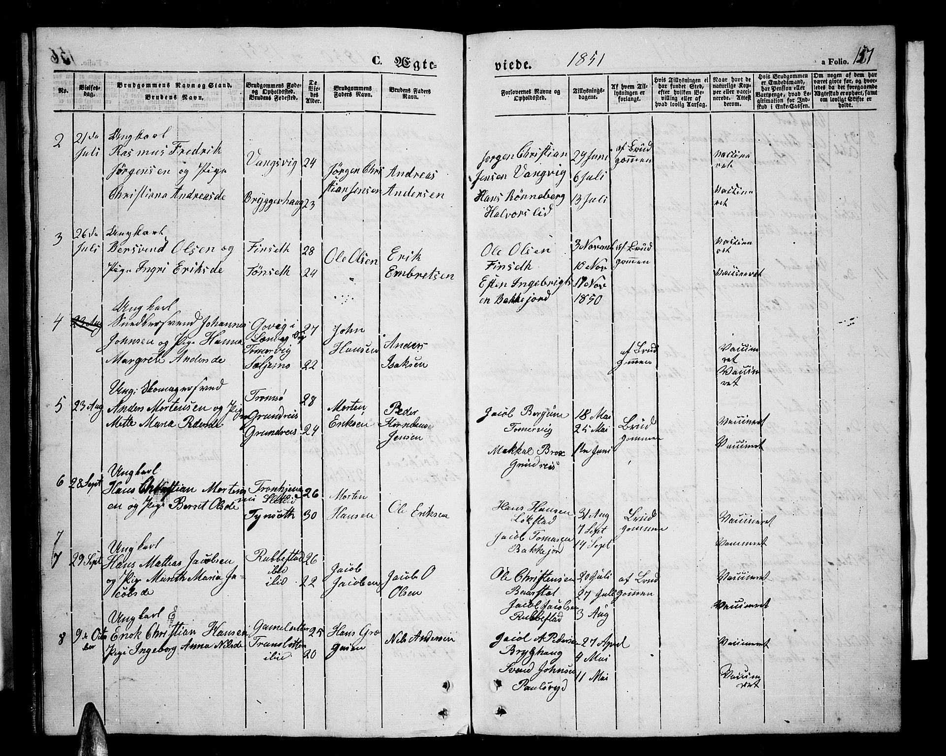 Tranøy sokneprestkontor, SATØ/S-1313/I/Ia/Iab/L0002klokker: Parish register (copy) no. 2, 1847-1860, p. 157