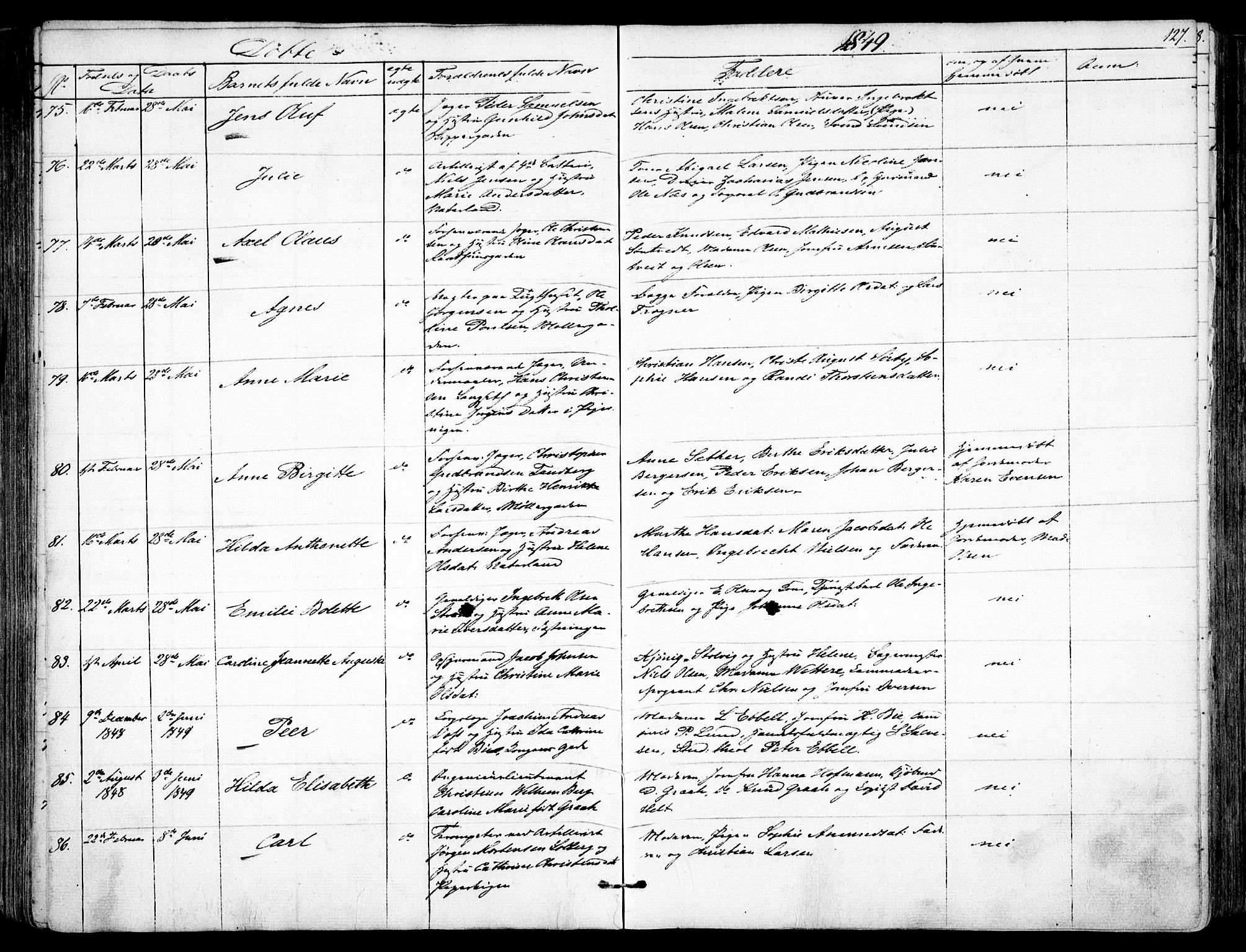 Garnisonsmenigheten Kirkebøker, AV/SAO-A-10846/F/Fa/L0008: Parish register (official) no. 8, 1842-1859, p. 127