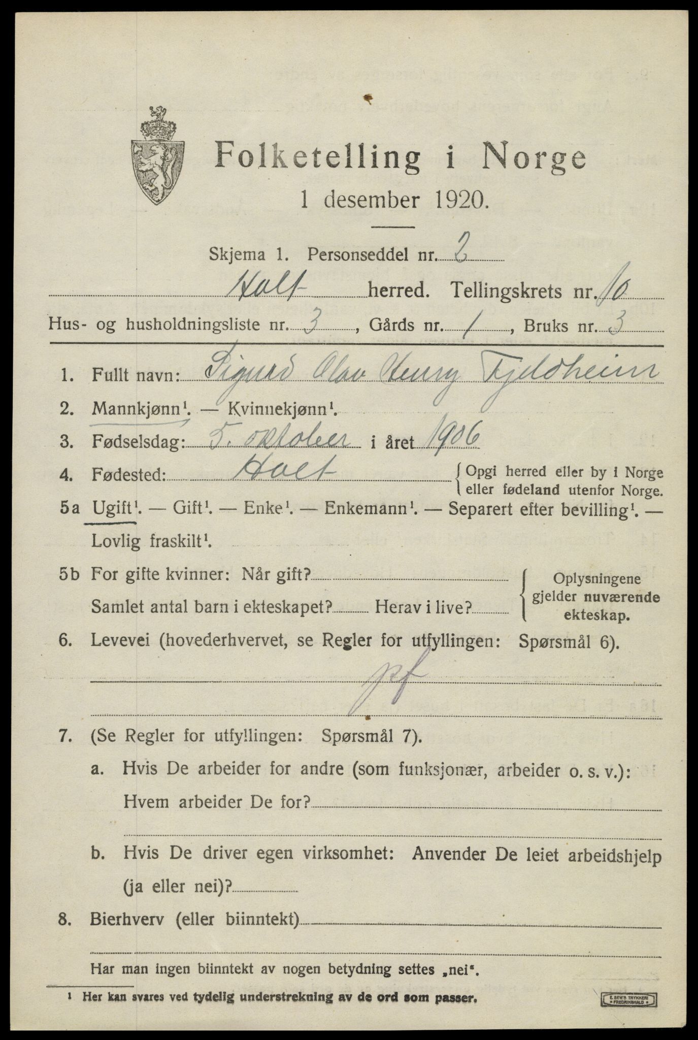 SAK, 1920 census for Holt, 1920, p. 5728