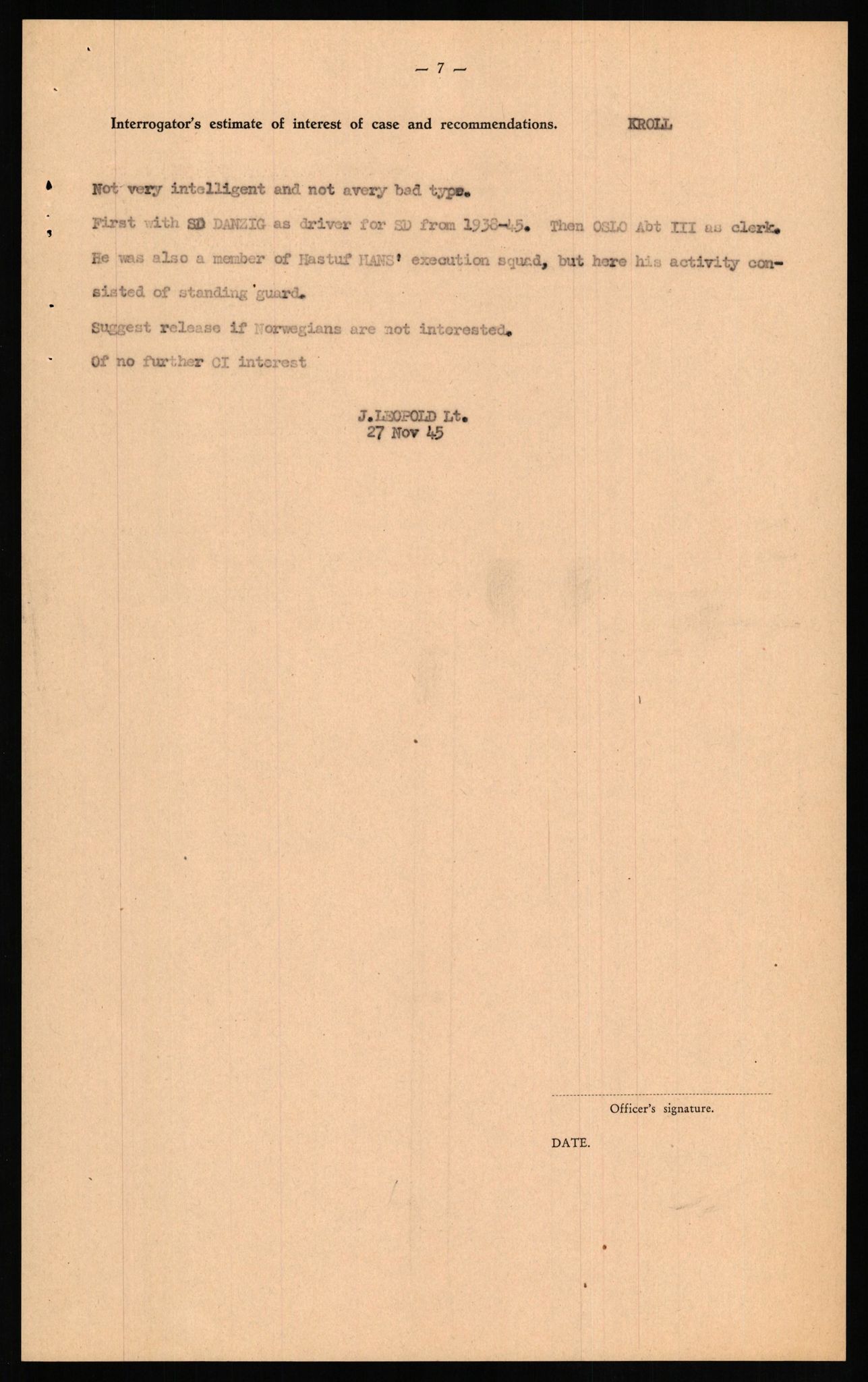 Forsvaret, Forsvarets overkommando II, AV/RA-RAFA-3915/D/Db/L0018: CI Questionaires. Tyske okkupasjonsstyrker i Norge. Tyskere., 1945-1946, p. 319