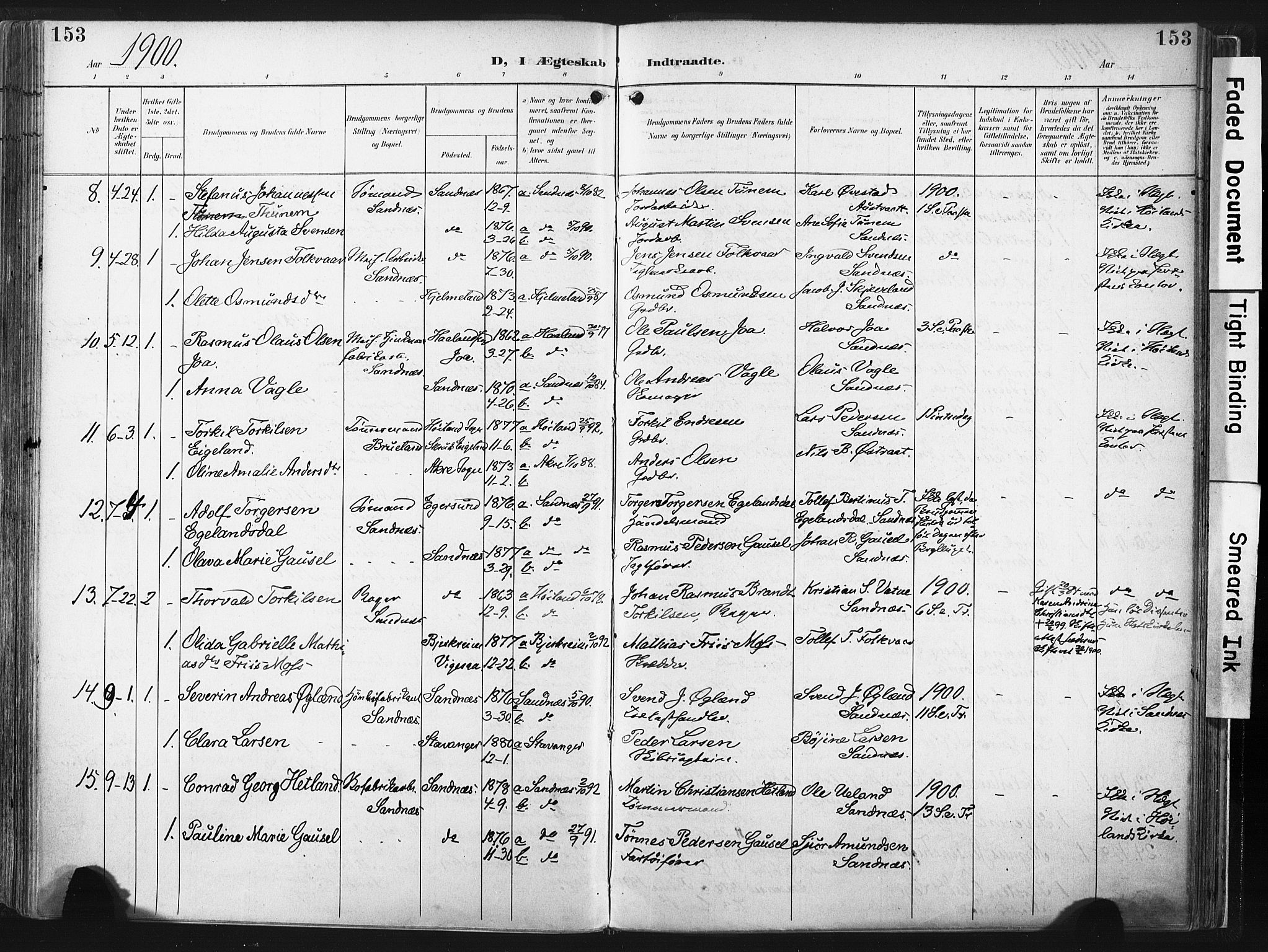 Høyland sokneprestkontor, SAST/A-101799/001/30BA/L0016: Parish register (official) no. A 16, 1899-1911, p. 153