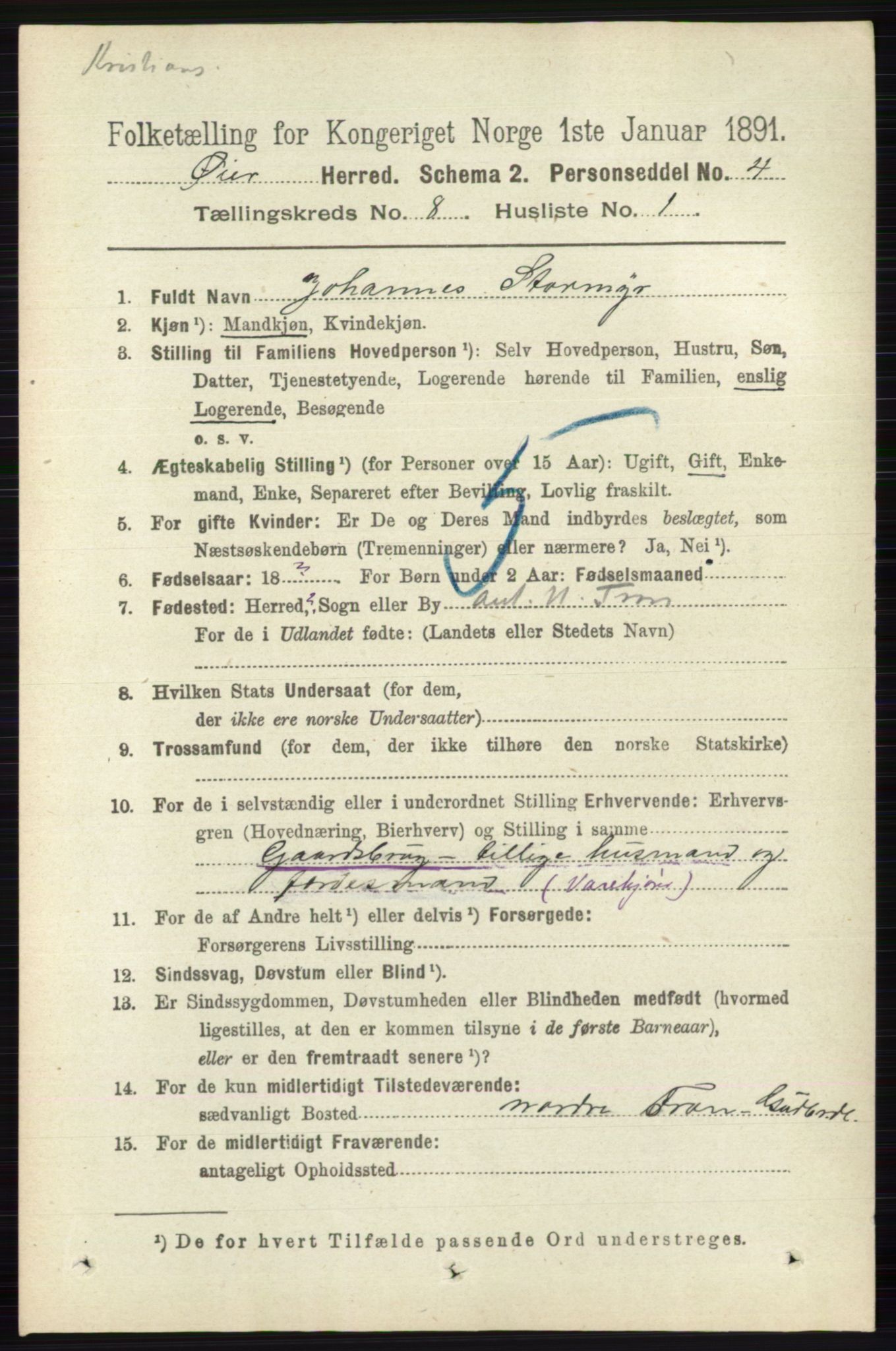 RA, 1891 census for 0521 Øyer, 1891, p. 2719