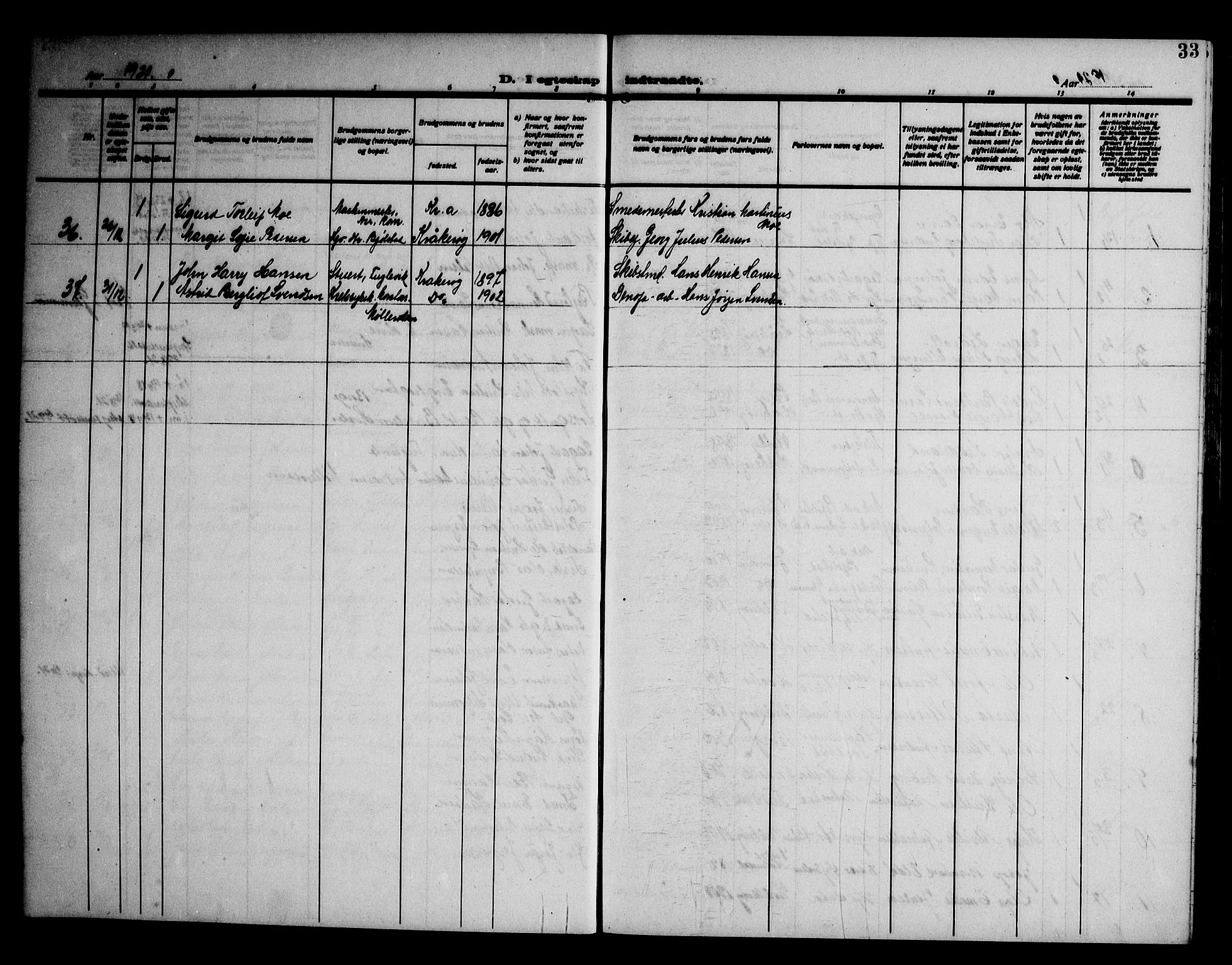 Kråkerøy prestekontor Kirkebøker, SAO/A-10912/G/Ga/L0002: Parish register (copy) no. 2, 1908-1952, p. 33