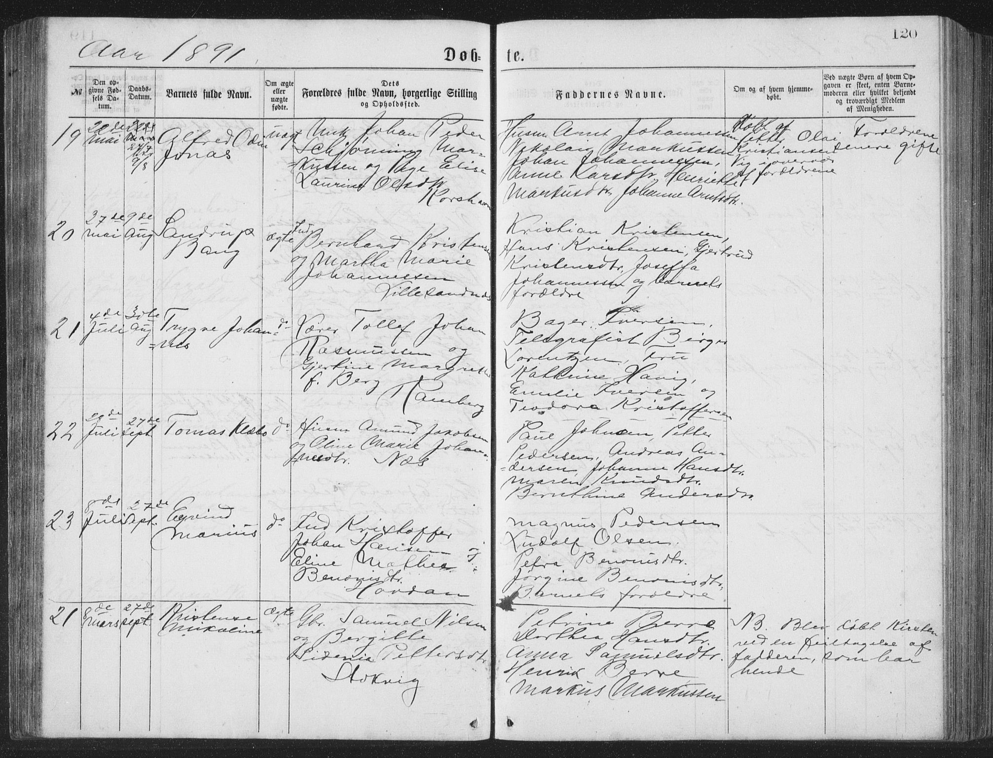Ministerialprotokoller, klokkerbøker og fødselsregistre - Nordland, AV/SAT-A-1459/885/L1213: Parish register (copy) no. 885C02, 1874-1892, p. 120