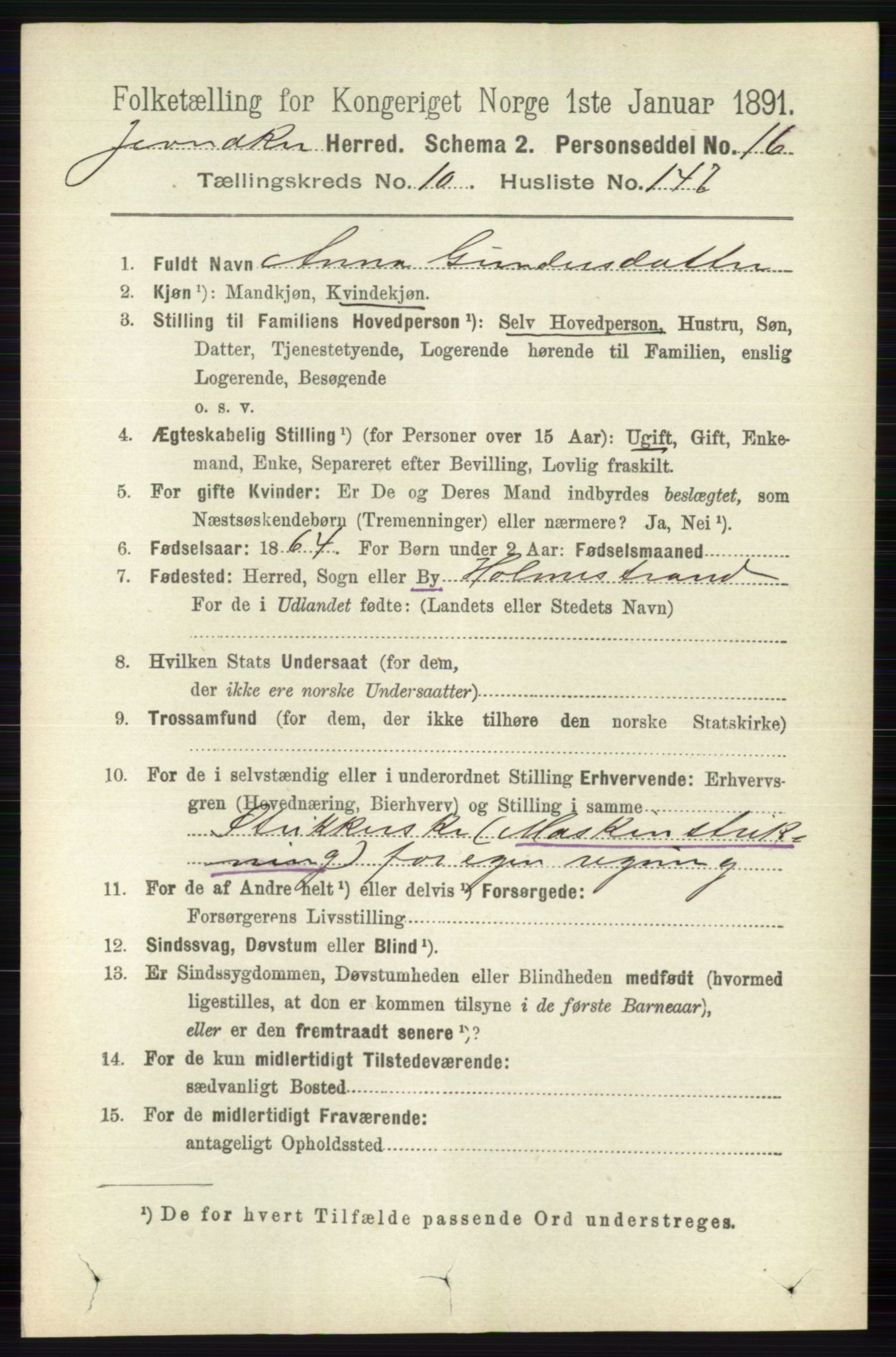 RA, 1891 census for 0532 Jevnaker, 1891, p. 6789