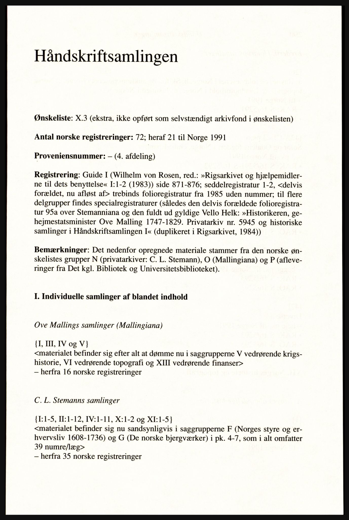 Publikasjoner utgitt av Arkivverket, PUBL/PUBL-001/A/0002: Erik Gøbel: NOREG, Tværregistratur over norgesrelevant materiale i Rigsarkivet i København (2000), 2000, p. 291