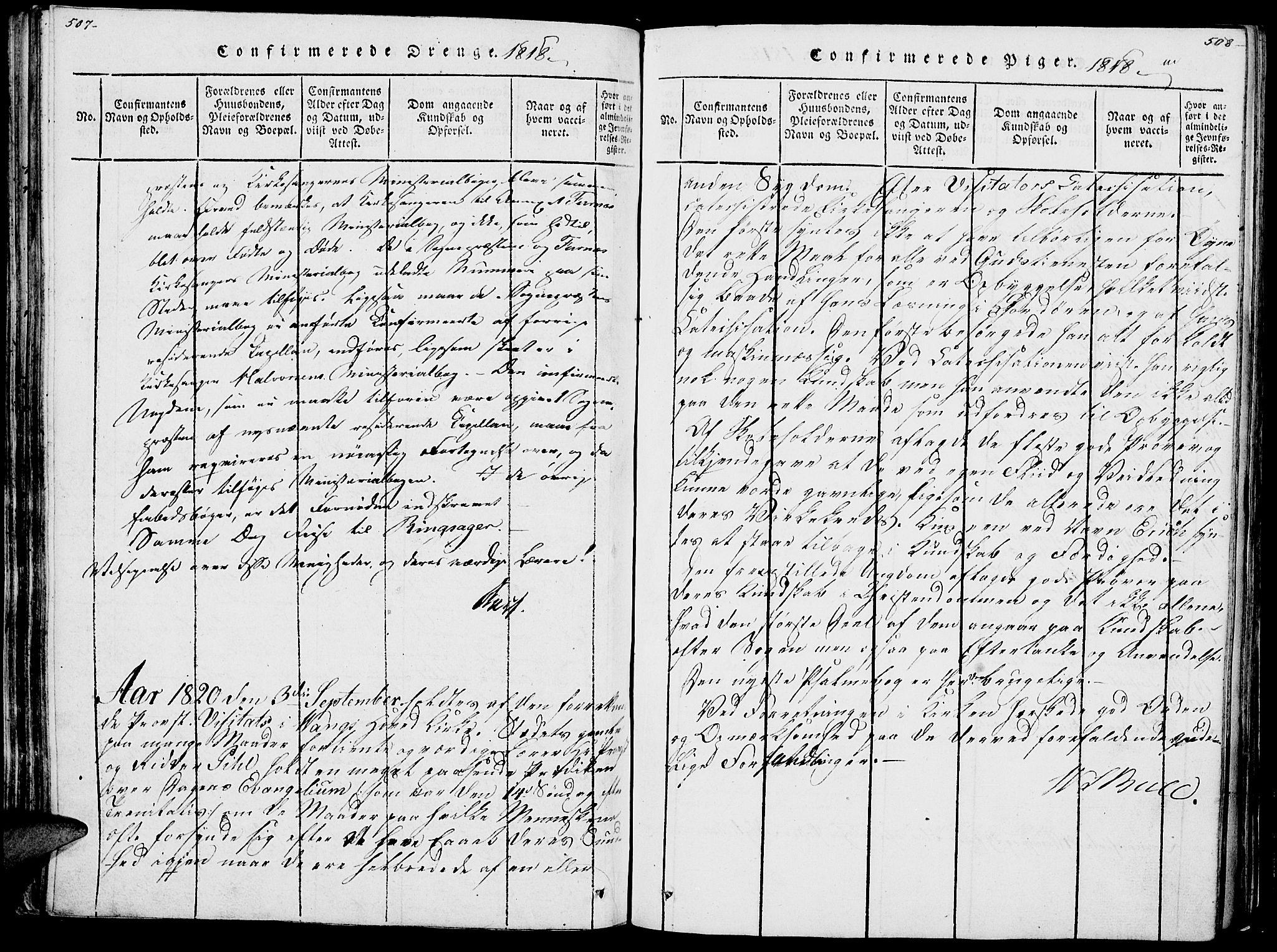 Vang prestekontor, Hedmark, SAH/PREST-008/H/Ha/Haa/L0007: Parish register (official) no. 7, 1813-1826, p. 507-508