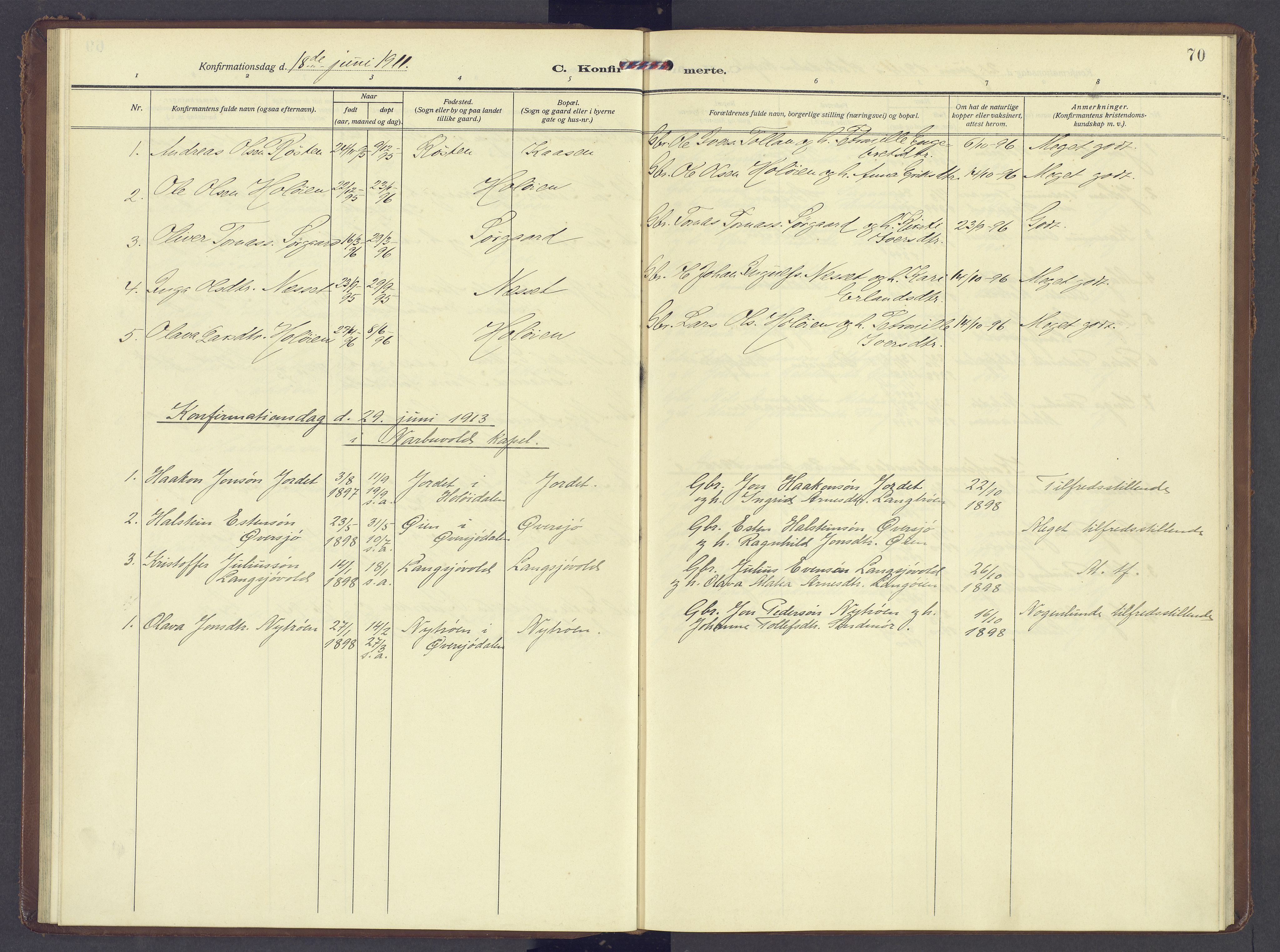 Tolga prestekontor, SAH/PREST-062/K/L0013: Parish register (official) no. 13, 1908-1915, p. 70